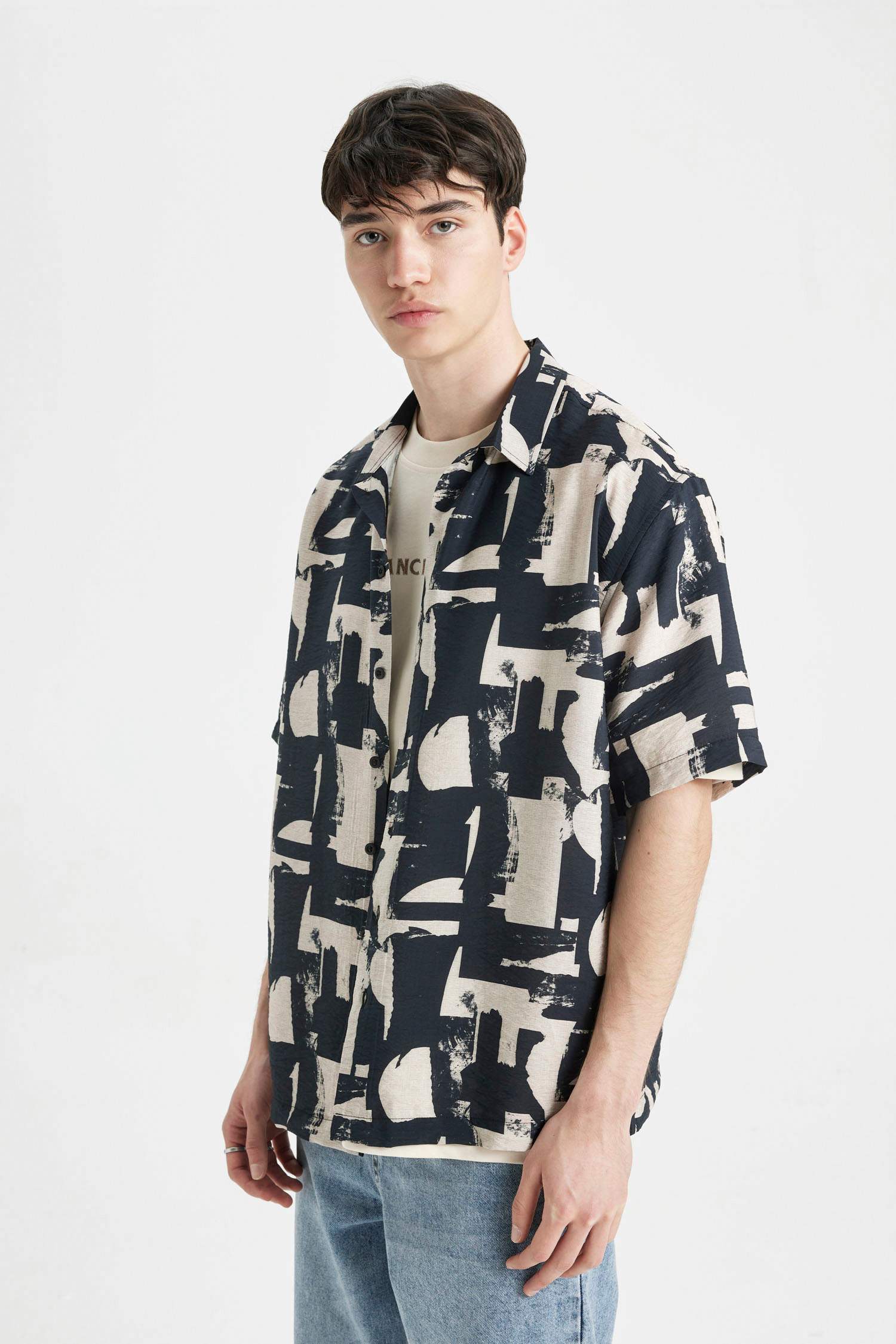 Chemise à motifs coupe Relax à Manches Courtes