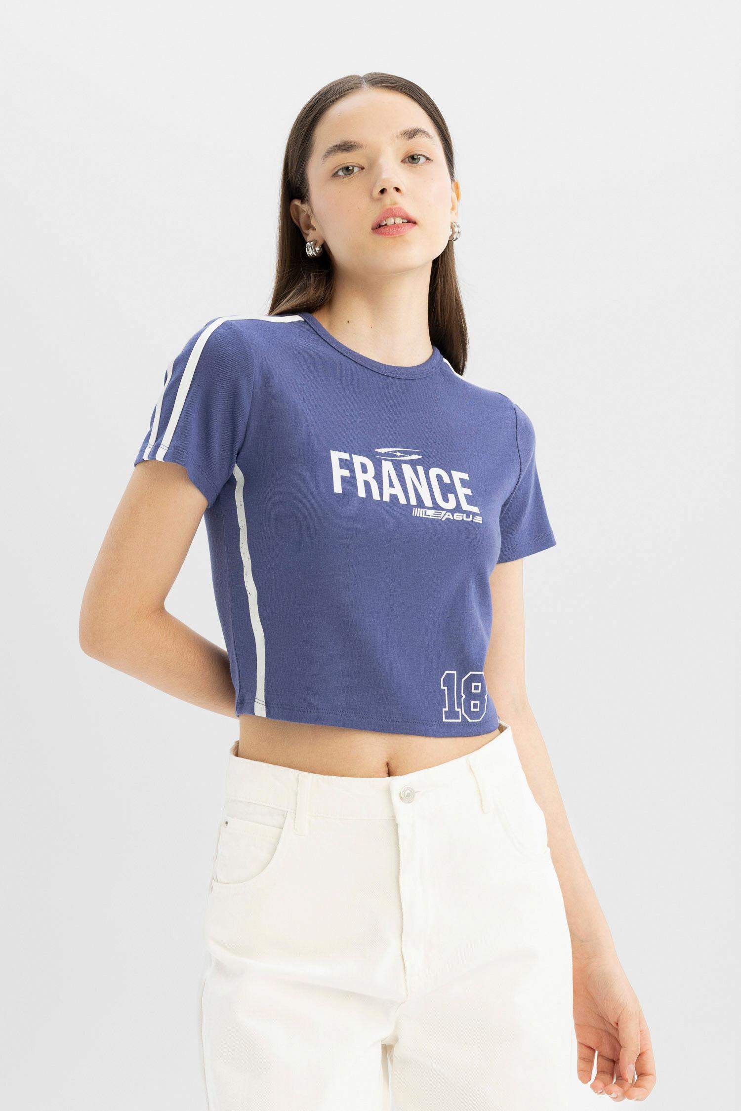 Fitted Crew Neck Printed Modal Short Sleeve T-Shirt