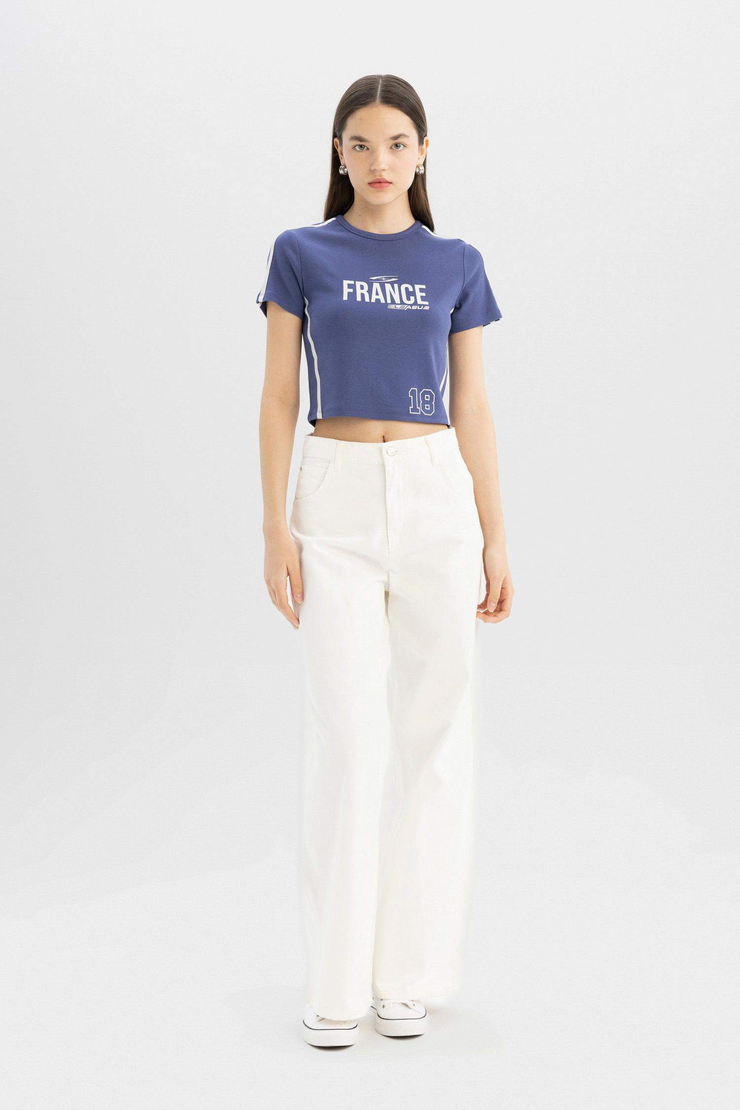 Fitted Crew Neck Printed Modal Short Sleeve T-Shirt