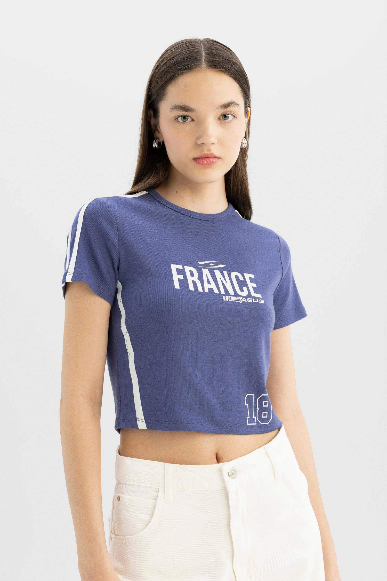 Fitted Crew Neck Printed Modal Short Sleeve T-Shirt