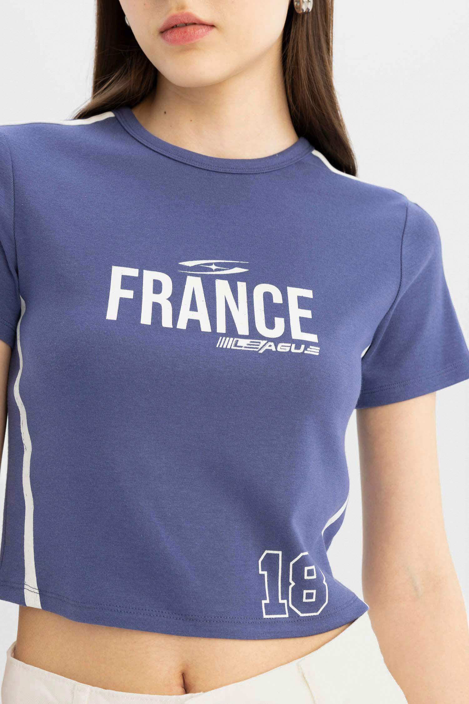 Fitted Crew Neck Printed Modal Short Sleeve T-Shirt