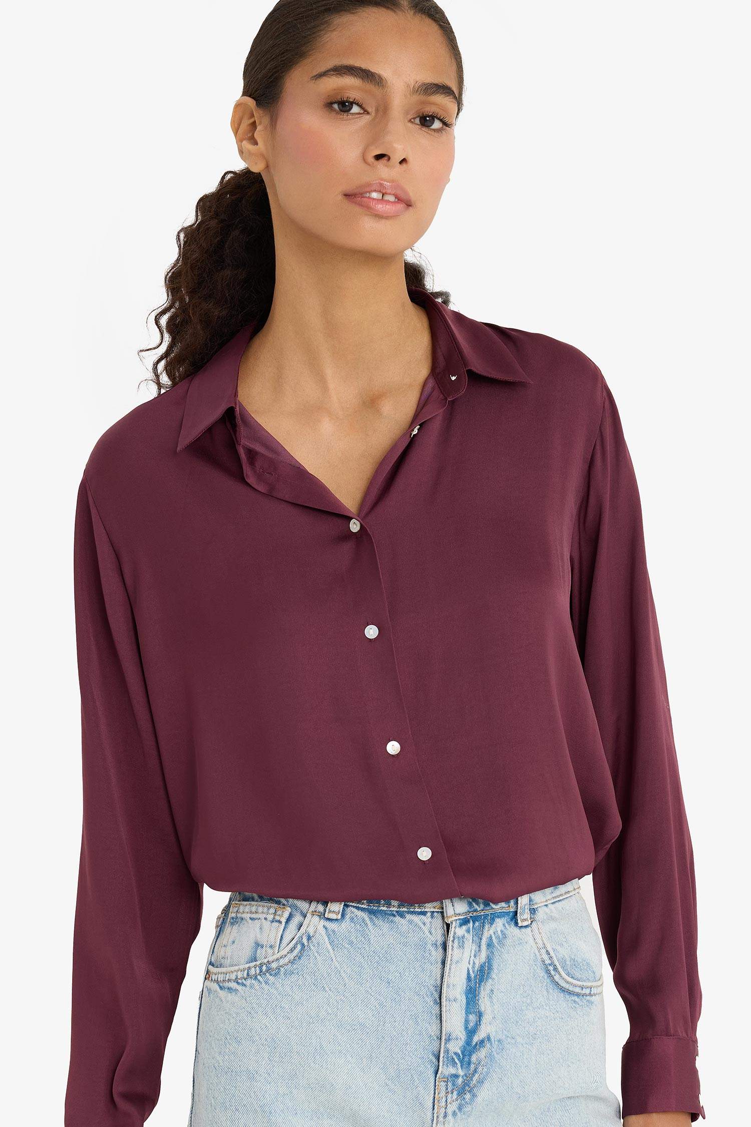 Regular Fit Long Sleeve Satin Shirt