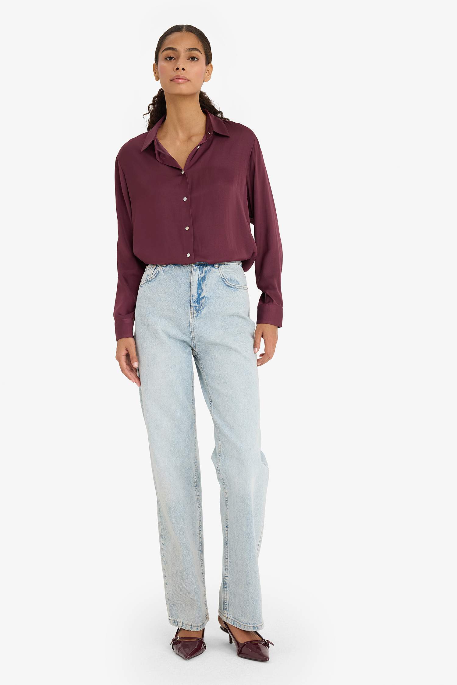 Regular Fit Long Sleeve Satin Shirt