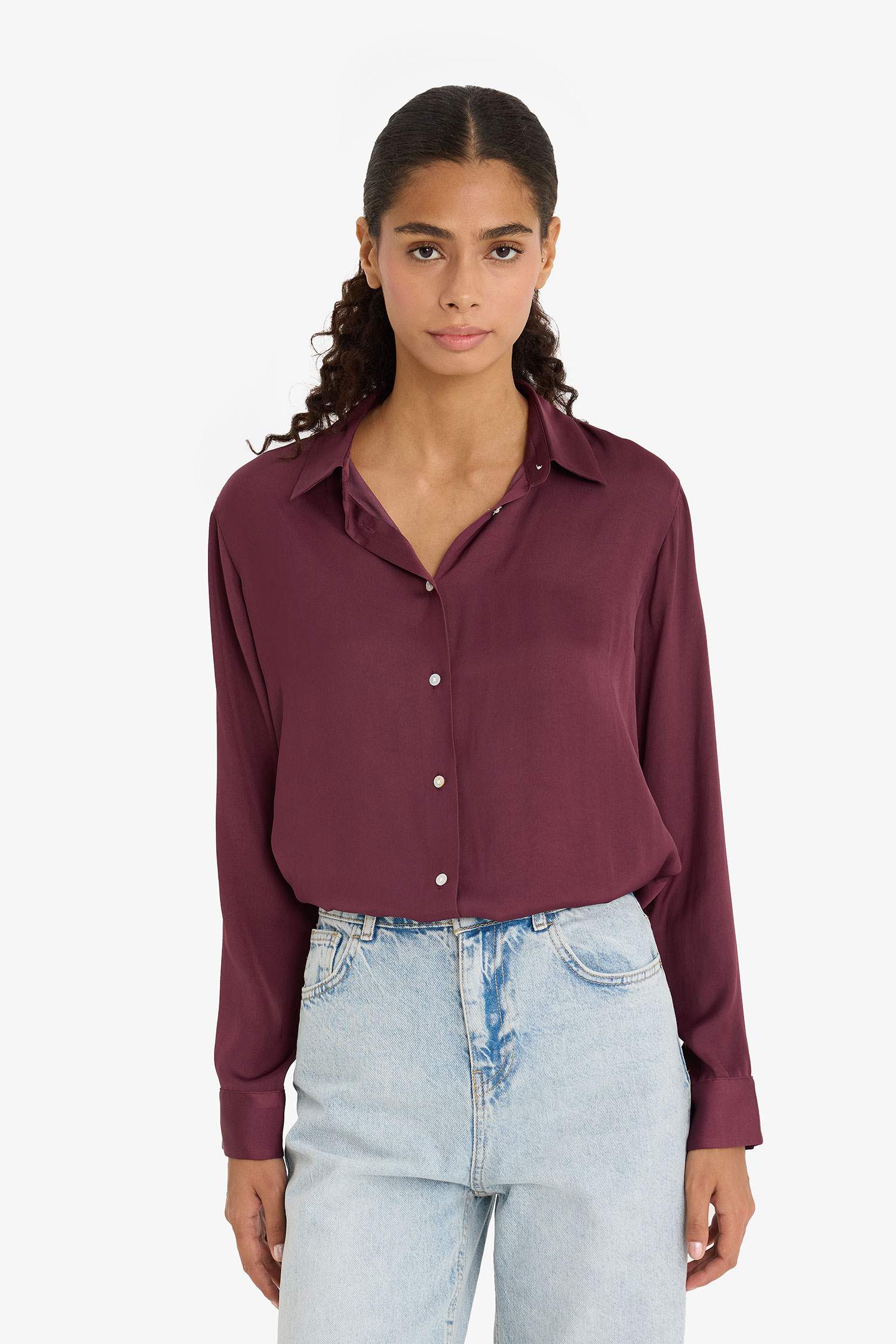 Regular Fit Long Sleeve Satin Shirt