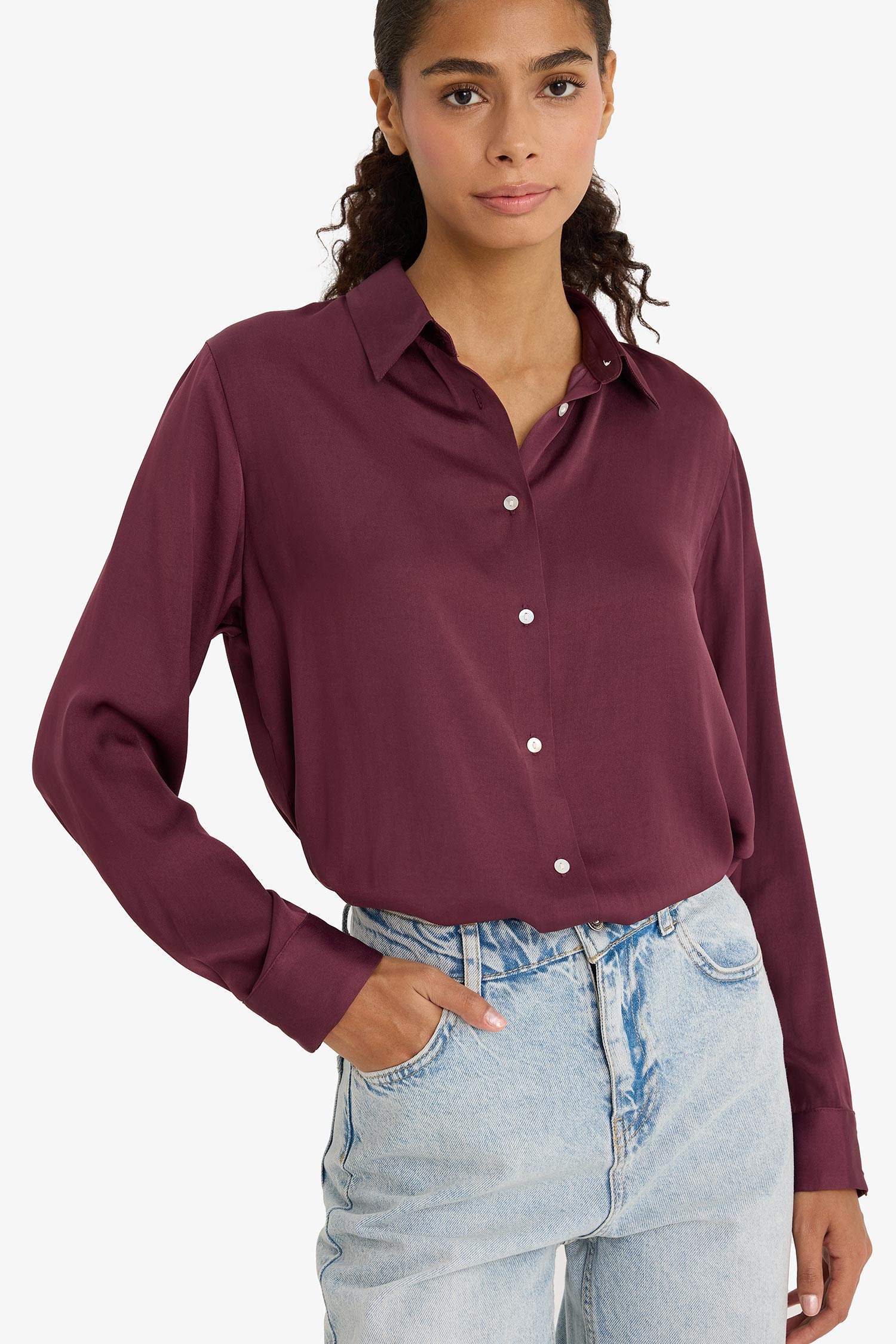 Regular Fit Long Sleeve Satin Shirt