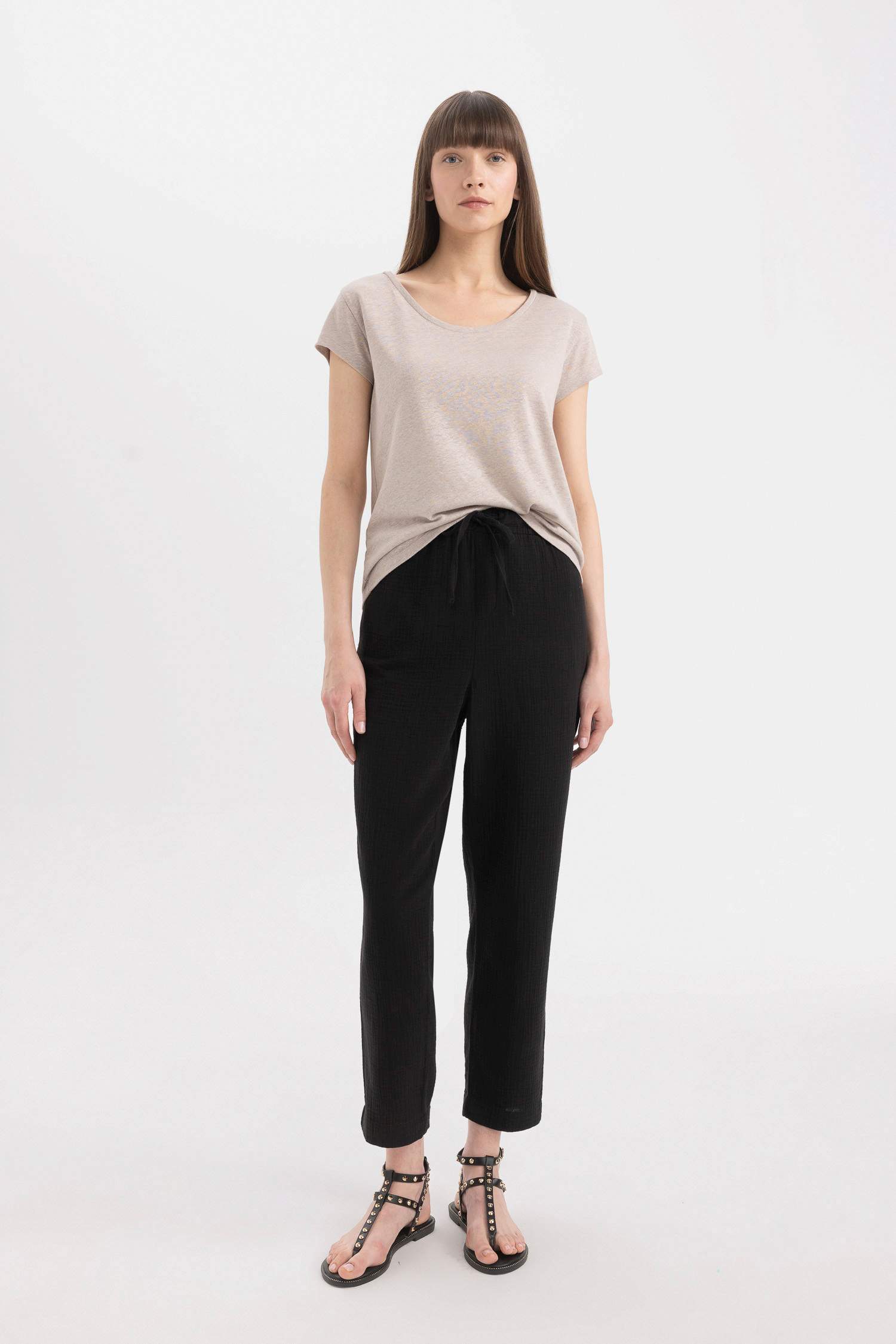 Regular Fit Crew Neck Linen Blend Basic T-Shirt