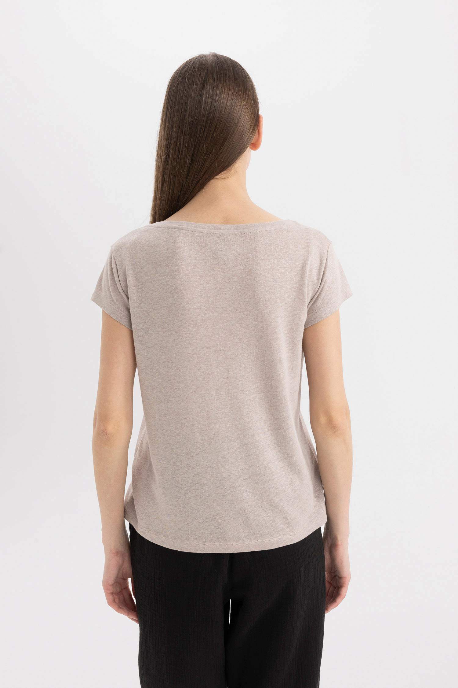 Regular Fit Crew Neck Linen Blend Basic T-Shirt