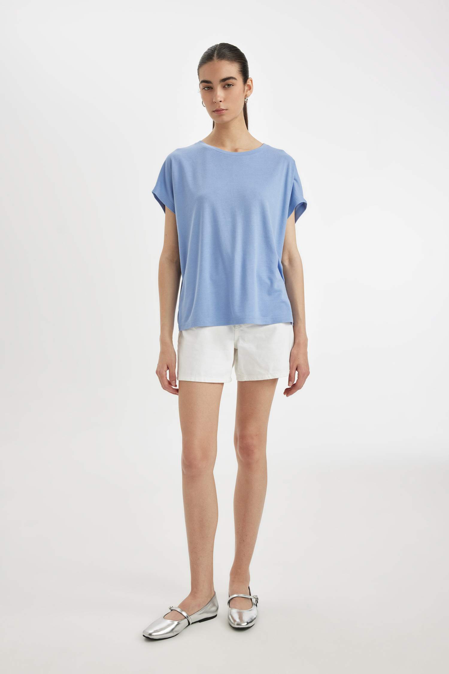 تيشيرت نص ردن منسوج بياخة مستديرة