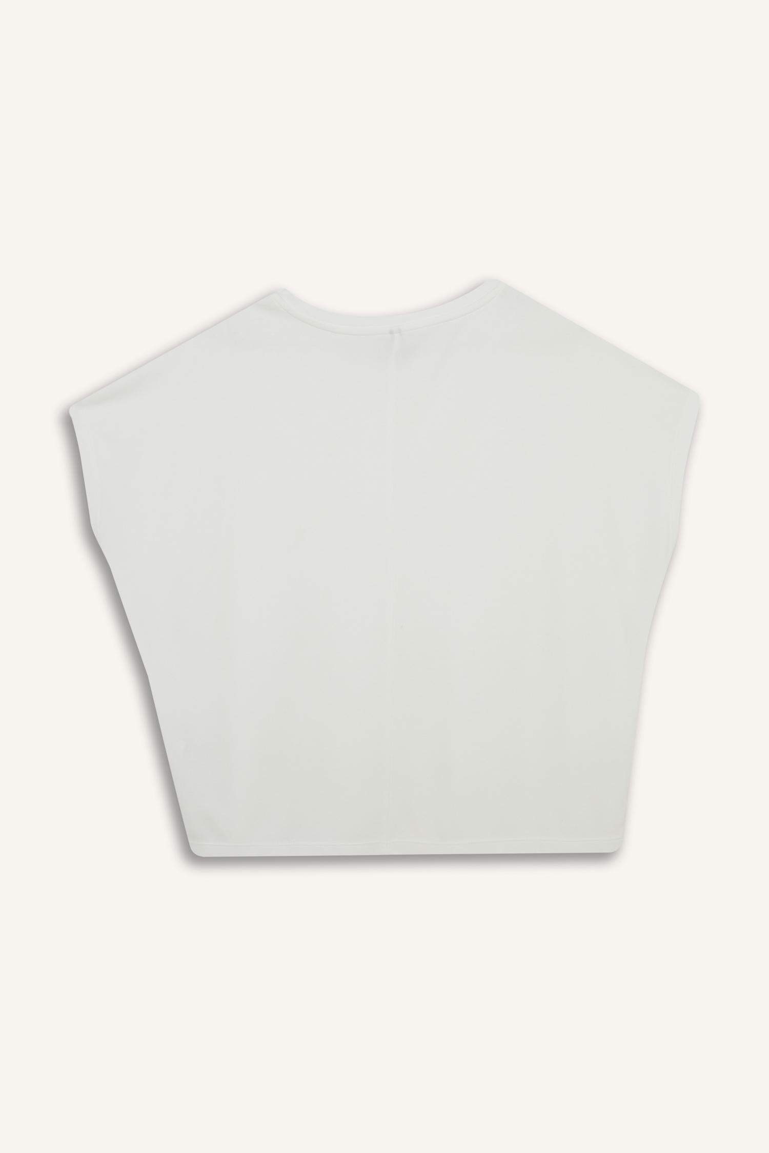 تيشيرت نص كم منسوج برقبة مستديرة