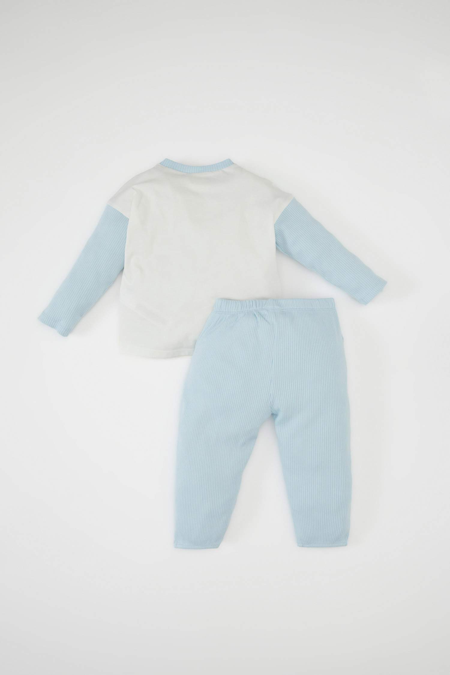 Erkek Bebek 2'li Takım Düğmeli Waffle Uzun Kollu Tişört Beli Lastikli Eşofman Altı