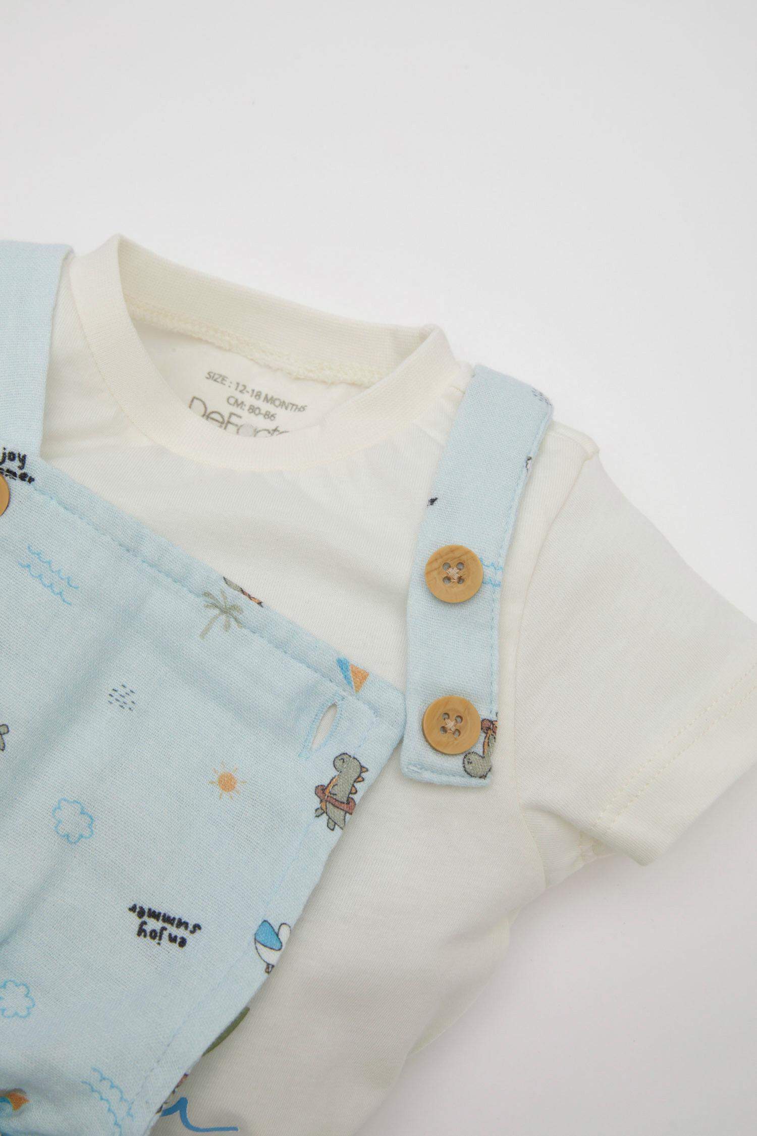 Baby Boy Printed T-Shirt Salope Hat Muslin 3 Piece Set