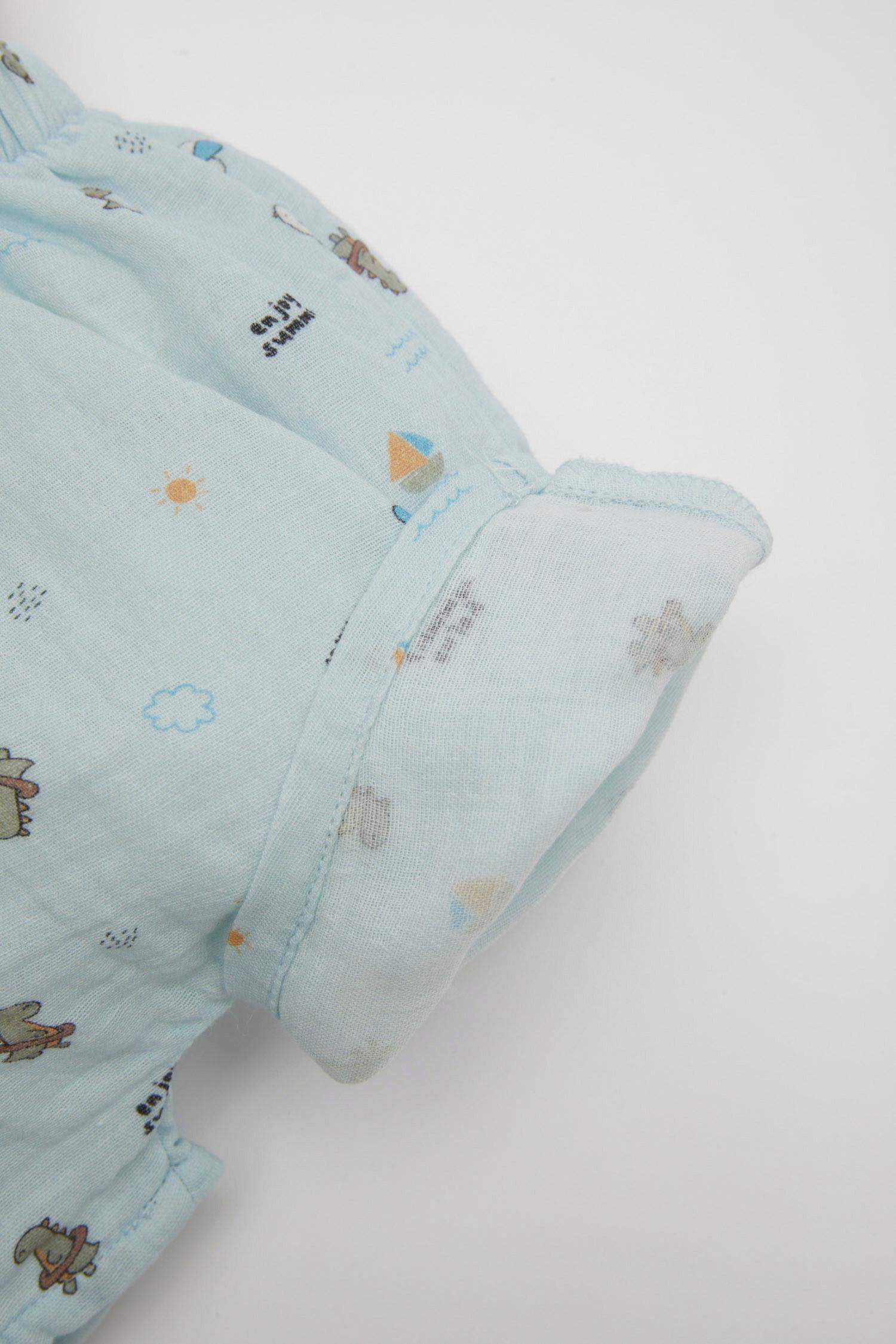 Baby Boy Printed T-Shirt Salope Hat Muslin 3 Piece Set