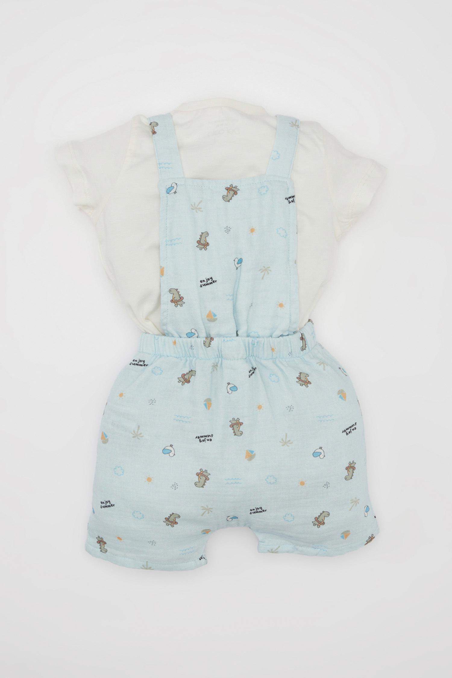 Baby Boy Printed T-Shirt Salope Hat Muslin 3 Piece Set