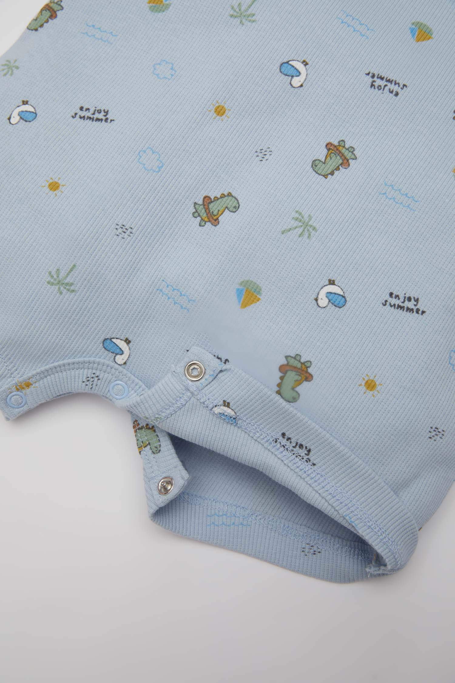 Erkek Bebek Yenidoğan Desenli Fitilli Kaşkorse Kolsuz Tulum