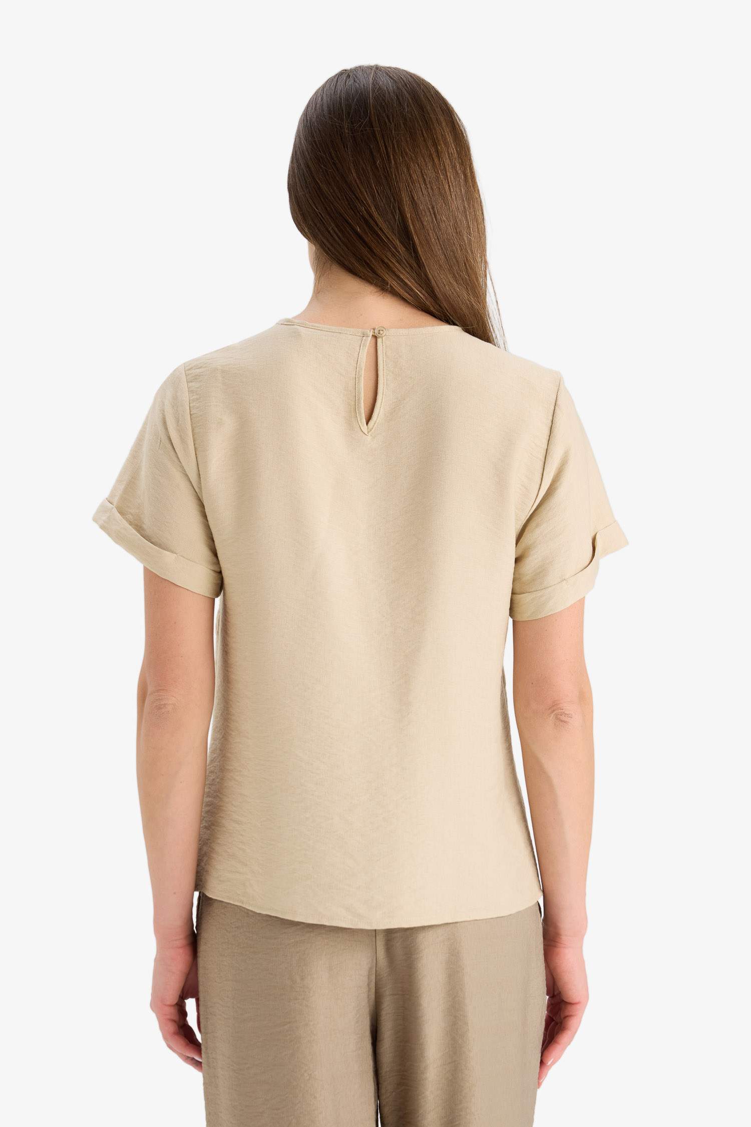 Regular Fit Round Collar Short Sleeve Blouse