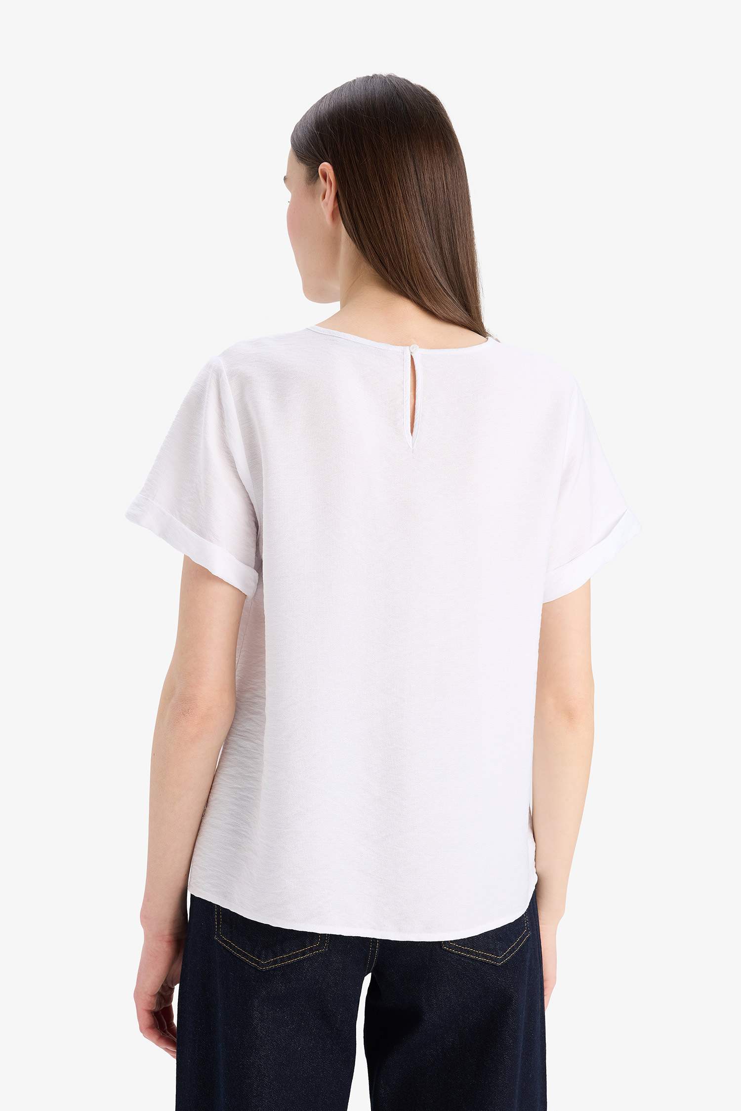 Regular Fit Round Collar Short Sleeve Blouse