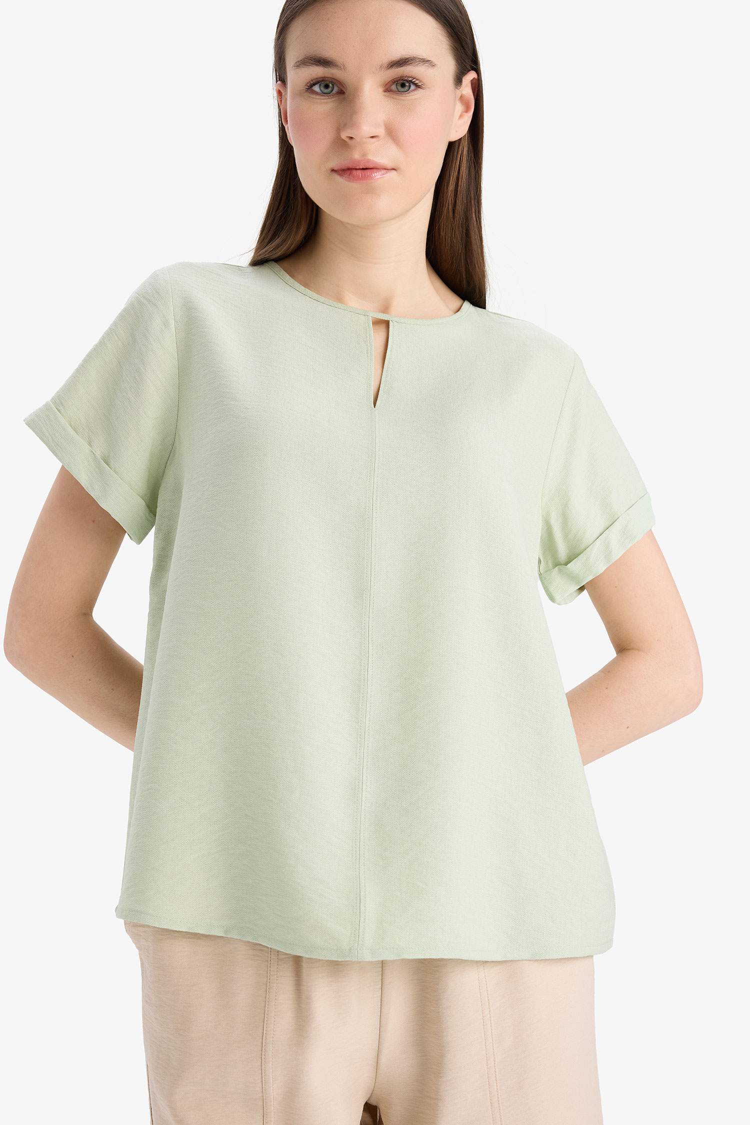 Blouse à col rond et manches courtes Coupe régulière