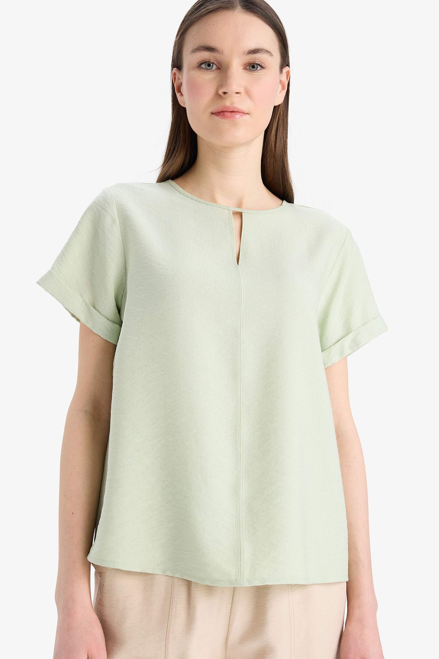 Blouse à col rond et manches courtes Coupe régulière
