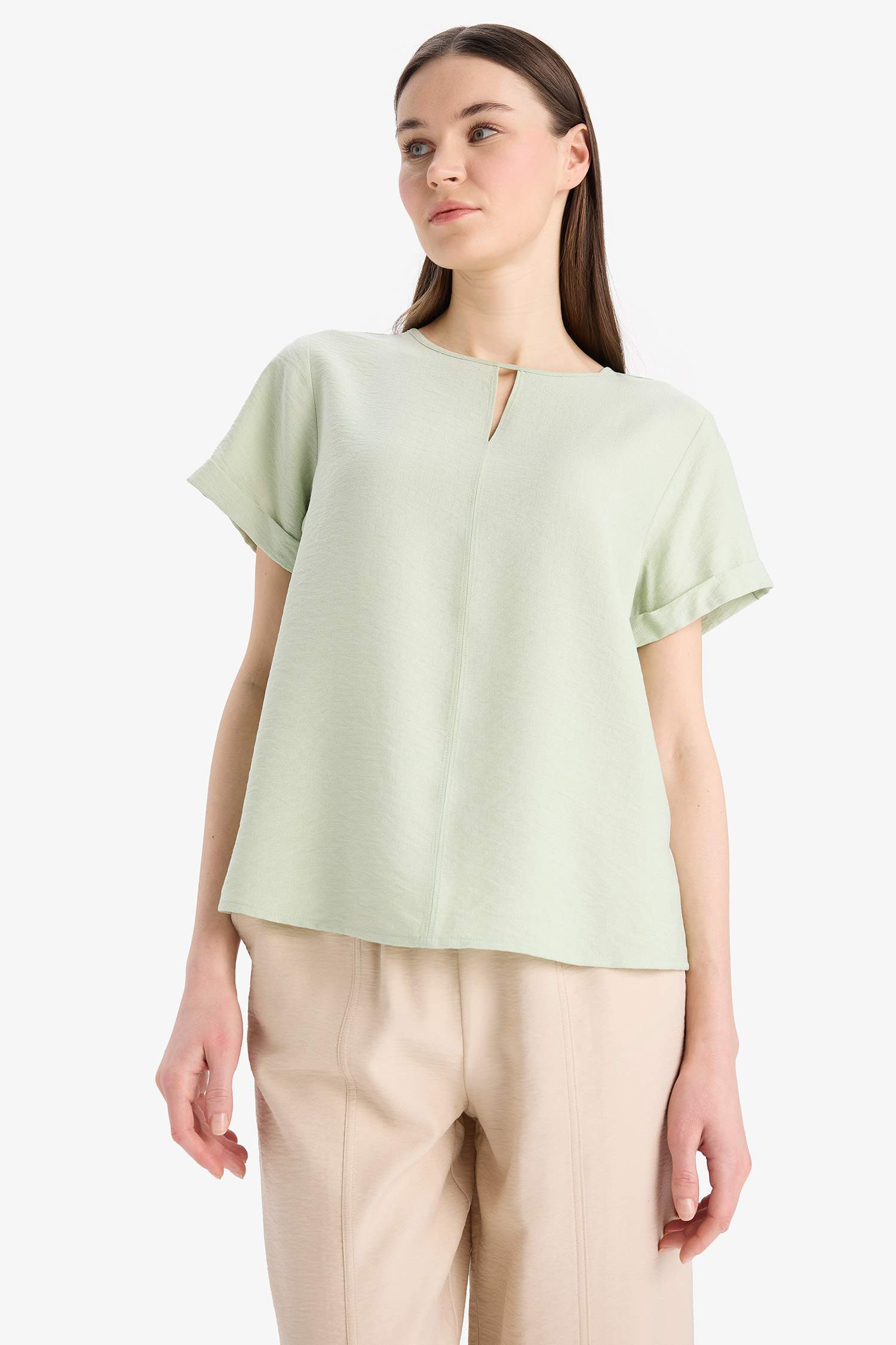 Blouse à col rond et manches courtes Coupe régulière