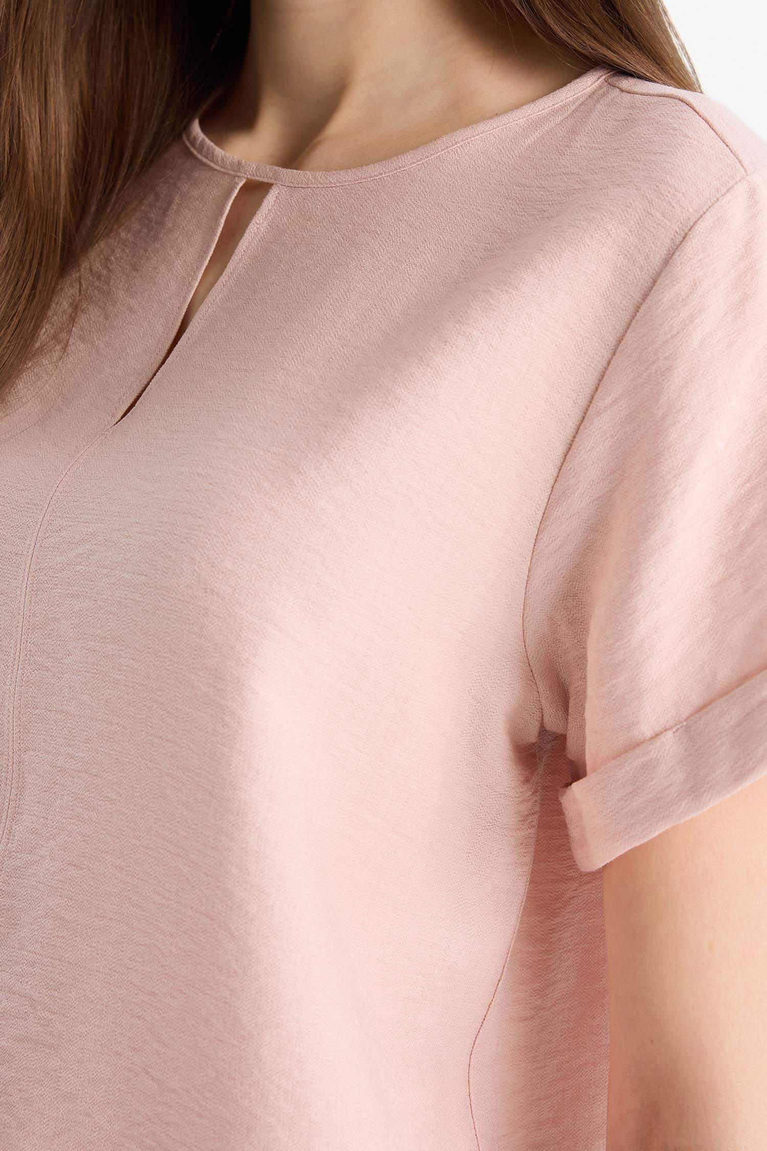 Regular Fit Round Collar Short Sleeve Blouse