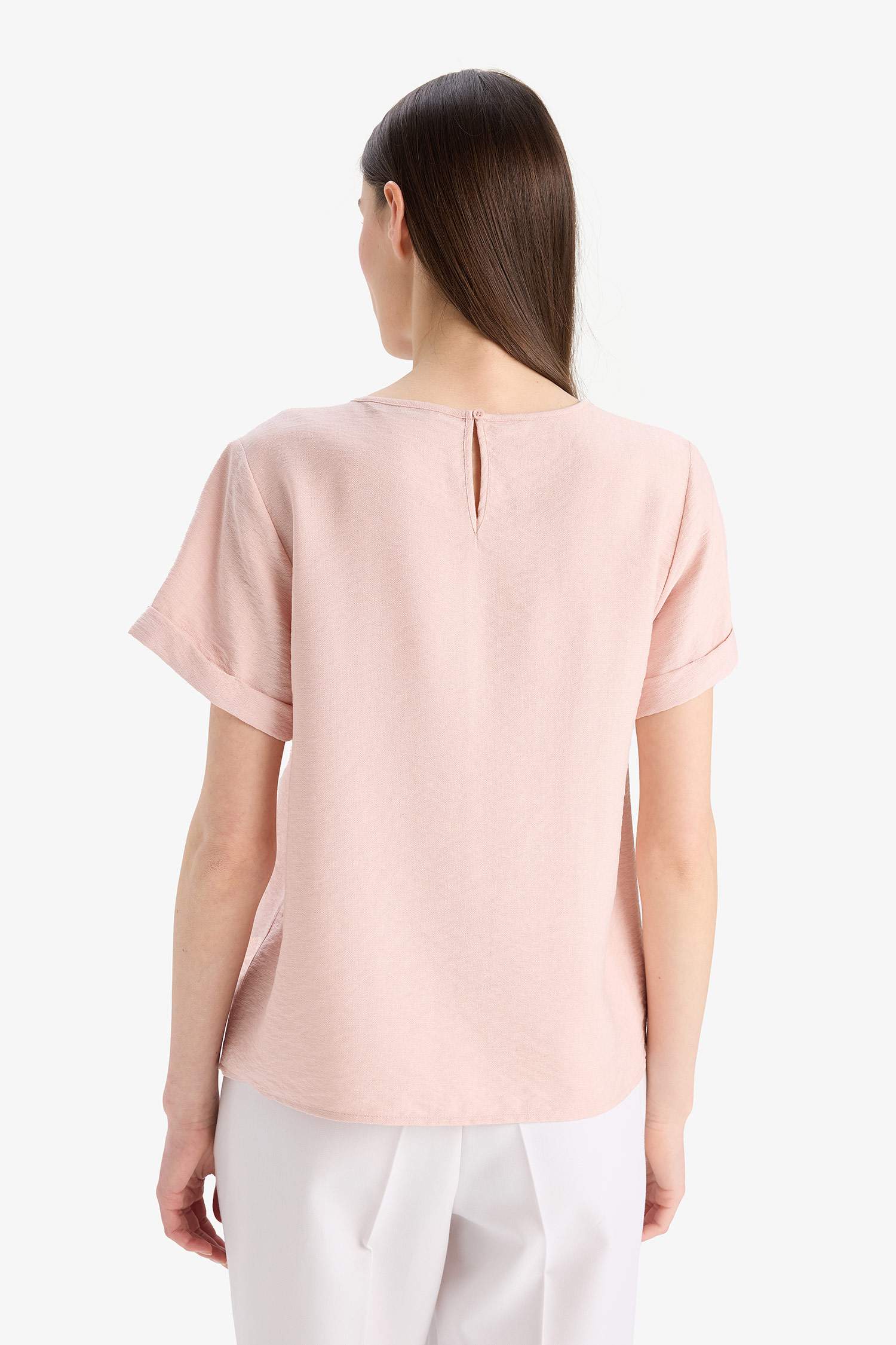 Regular Fit Round Collar Short Sleeve Blouse