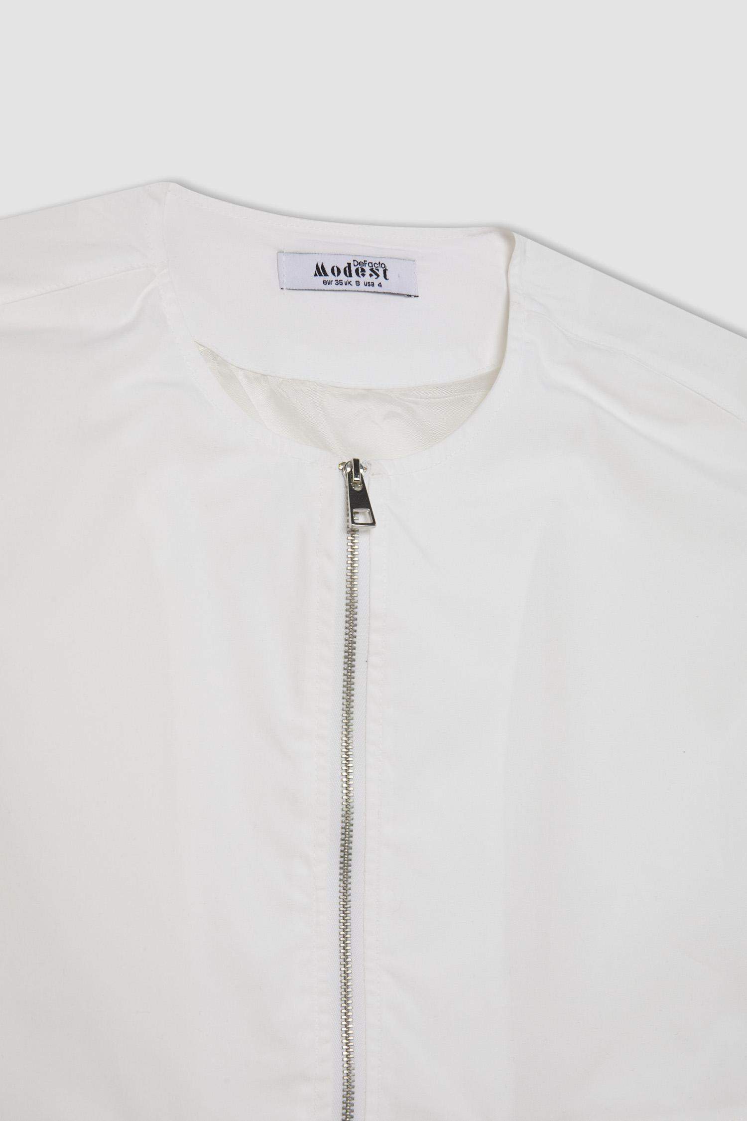 Oversize Geniş Kalıp Mevsimlik Hafif Poplin Yelek Bisiklet Yaka Fermuarlı Cepli