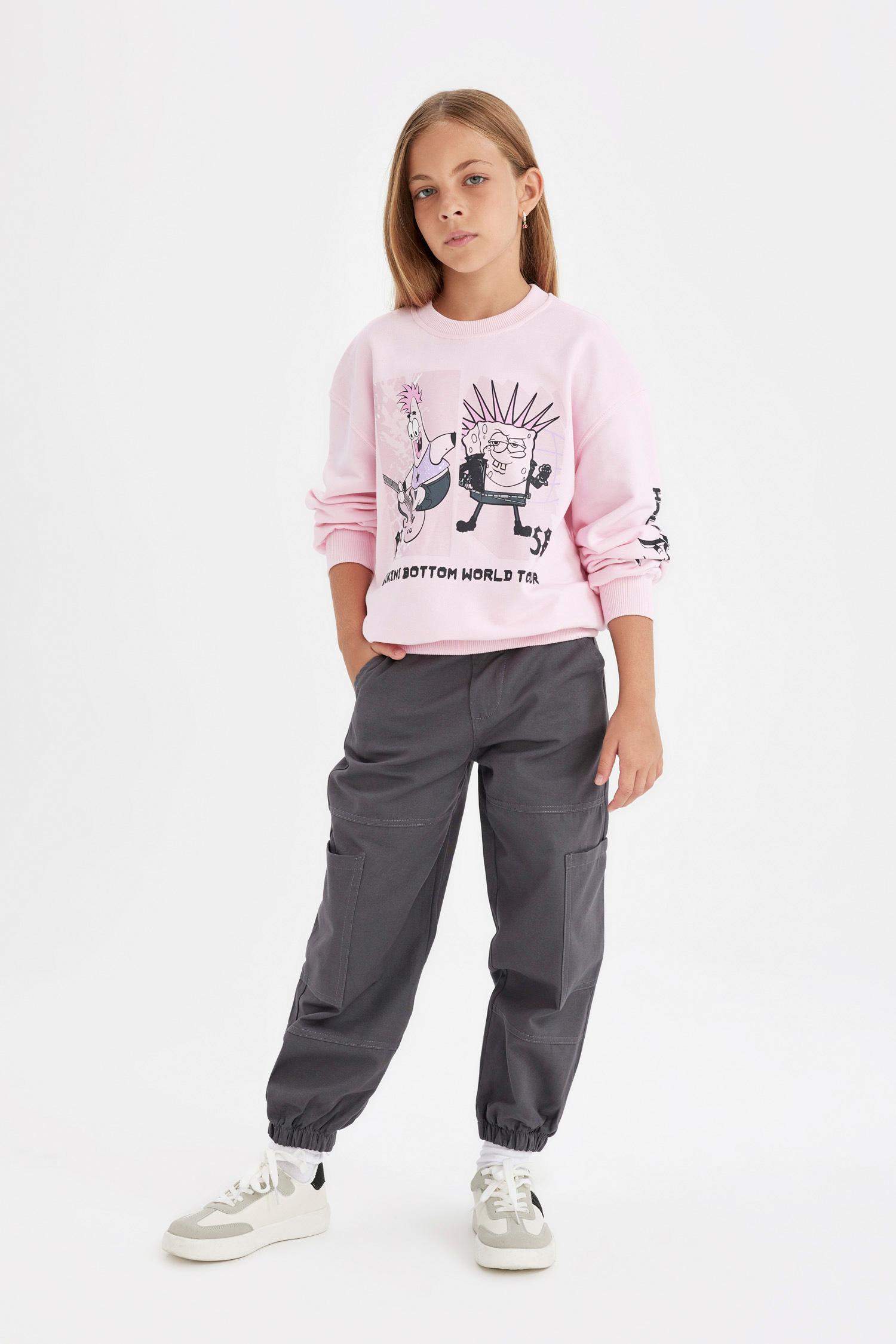 Kız Çocuk Kargo Cepli Beli ve Paçası Lastikli  Pamuklu Antrasit Paraşüt  Pantolon