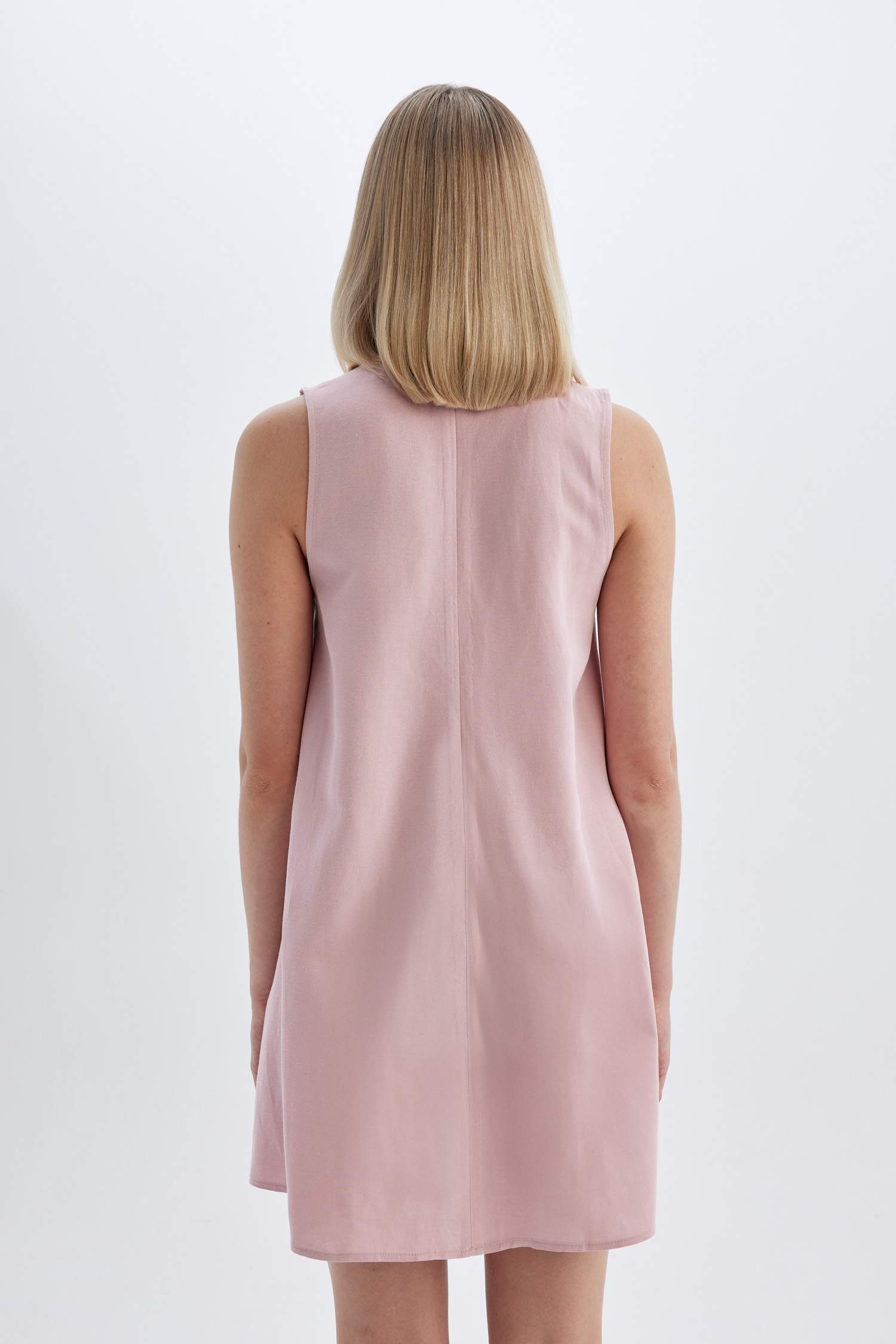 A-Line Crew Neck Linen Sleeveless Mini Dress