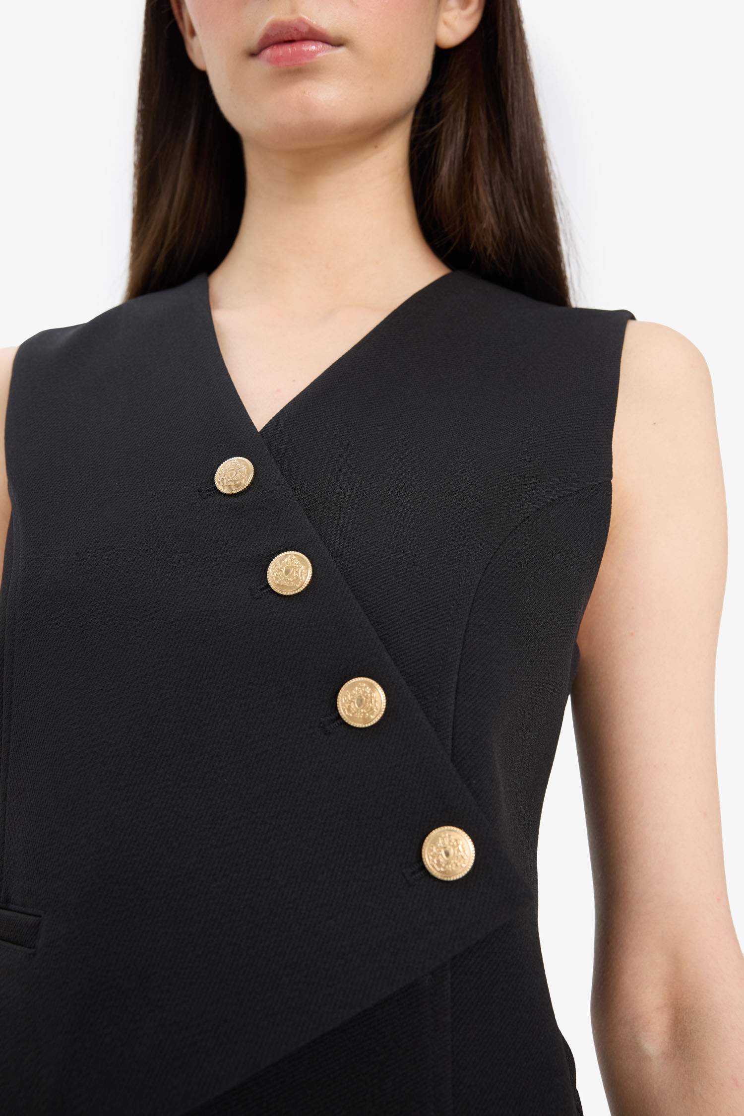 Asimetrik V Yaka Çizgili Blazer Yelek