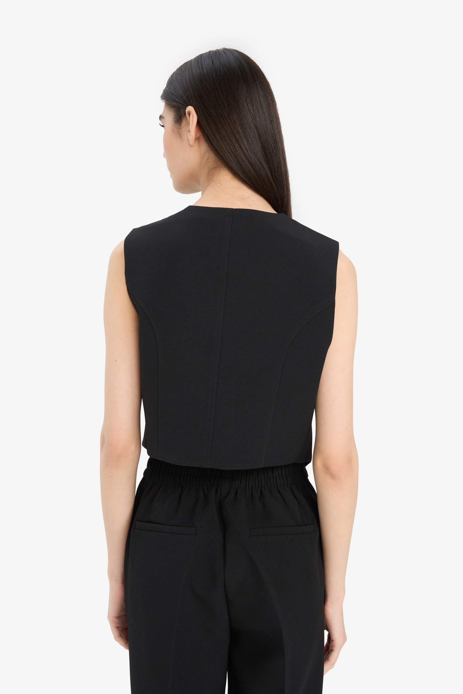 Asimetrik V Yaka Çizgili Blazer Yelek