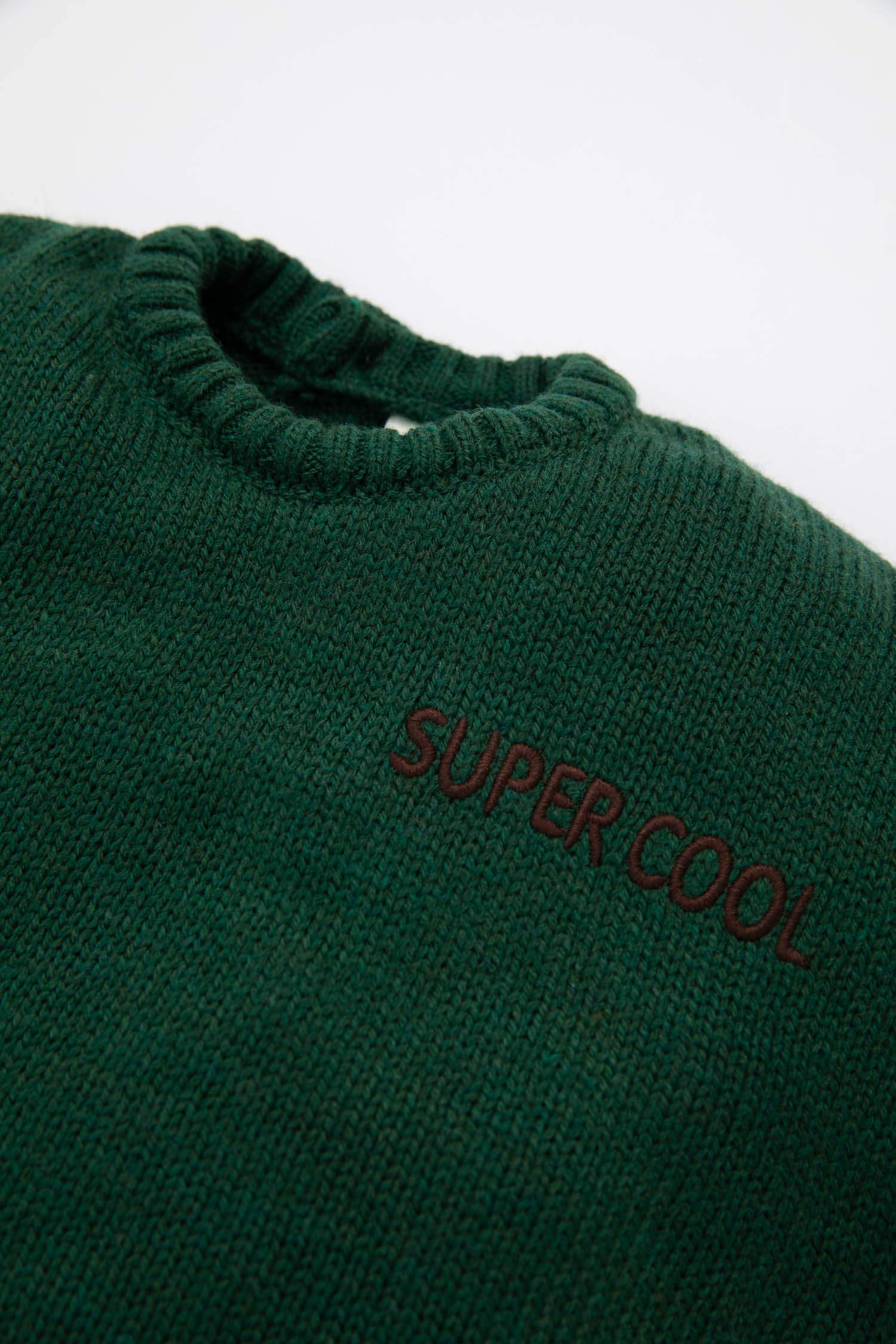 Erkek Bebek Bisiklet Yaka Baskılı Triko Kazak