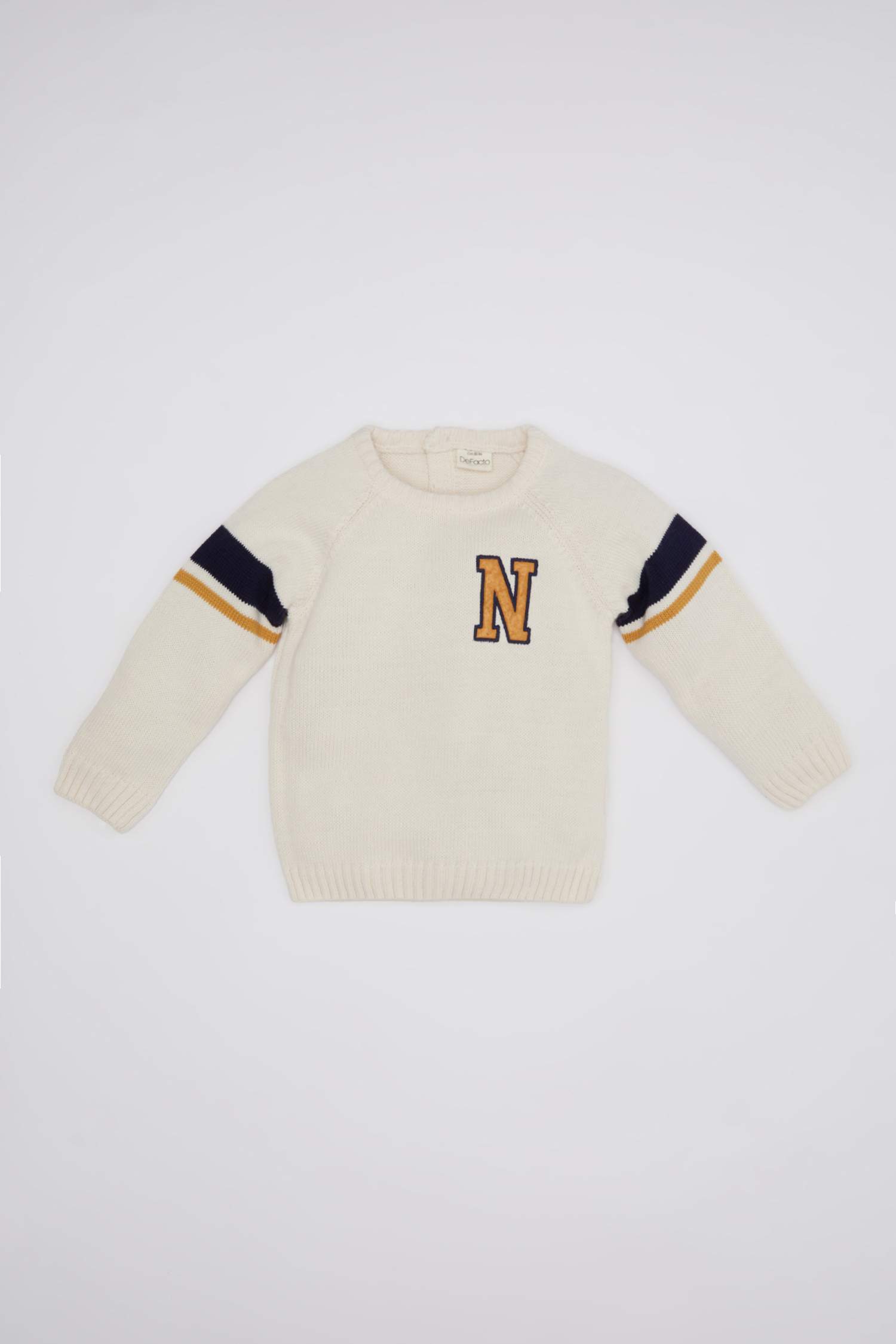 Erkek Bebek Bisiklet Yaka Nakışlı Triko Kazak