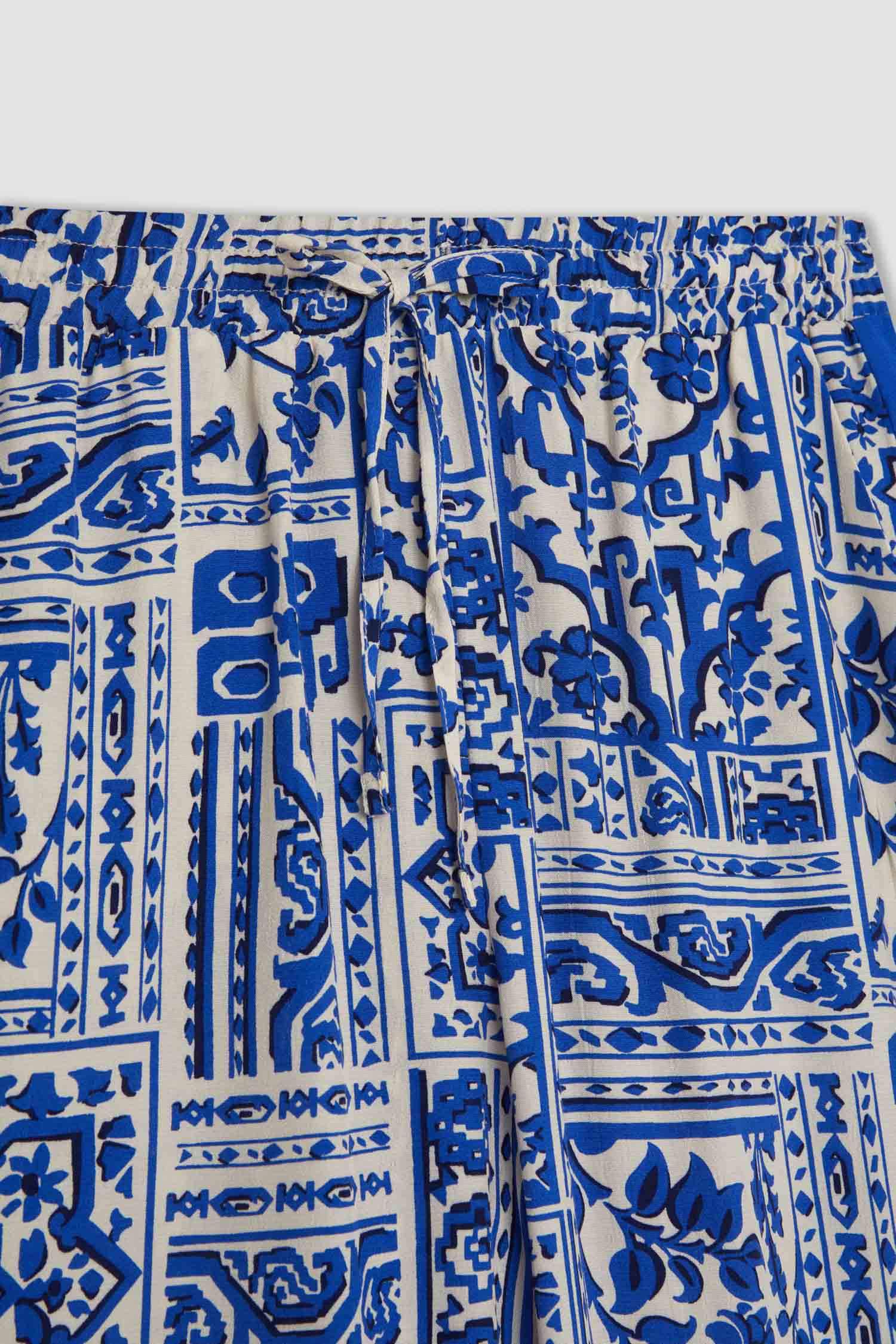 Wide Leg Patterned Pocket High Waist Trousers