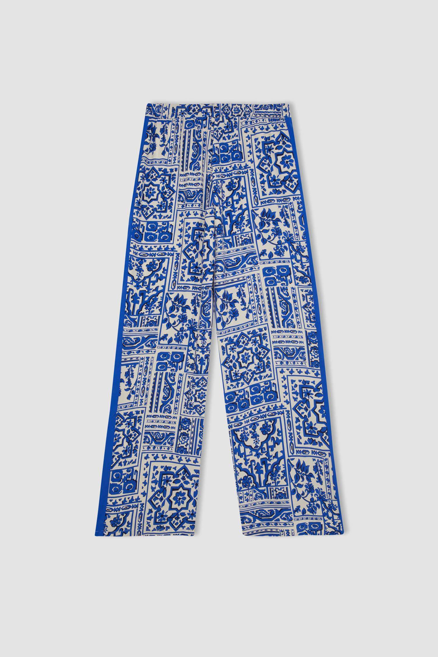 Wide Leg Patterned Pocket High Waist Trousers