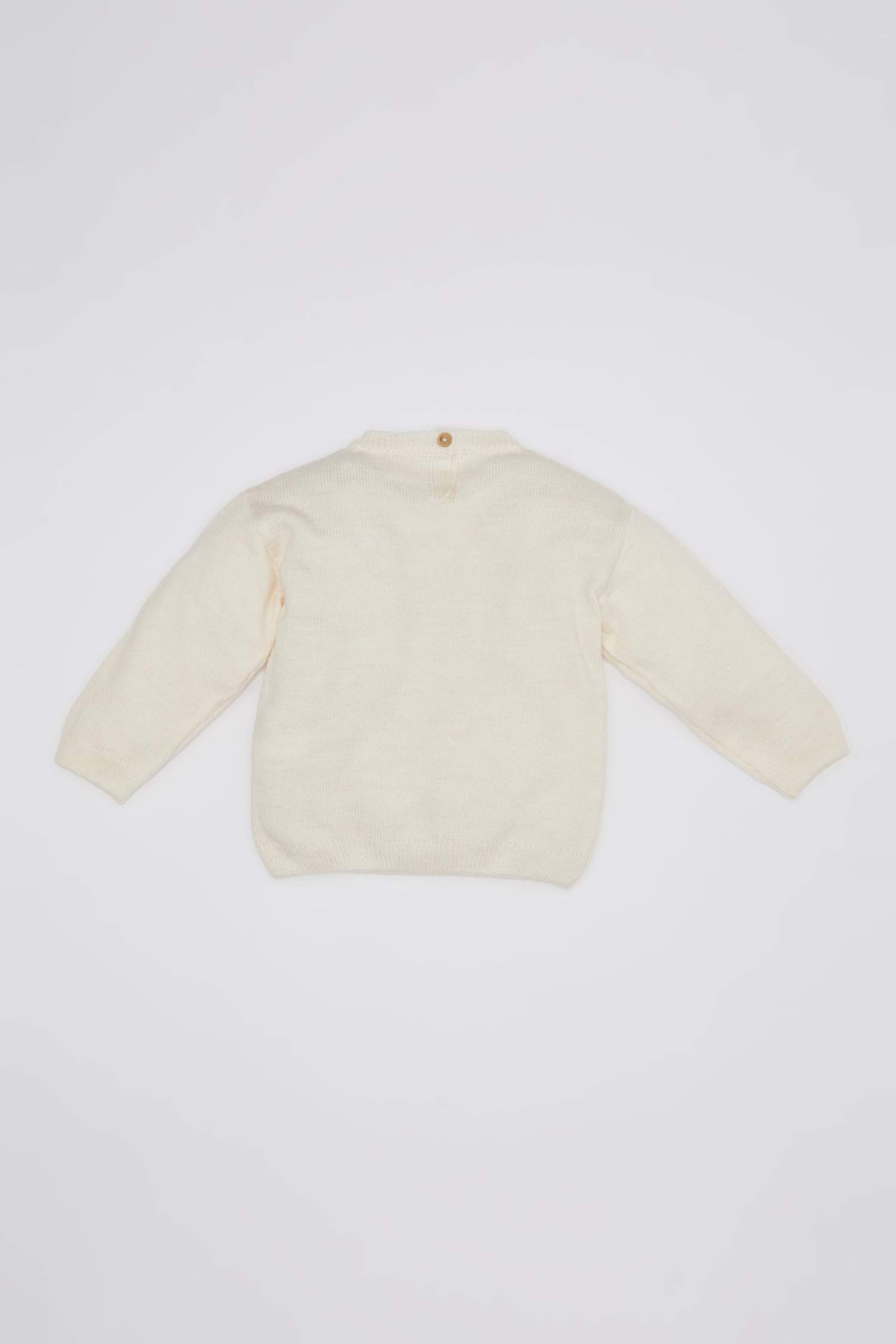 Kız Bebek Ekru Bisiklet Yaka Kalp Desenli Triko Kazak