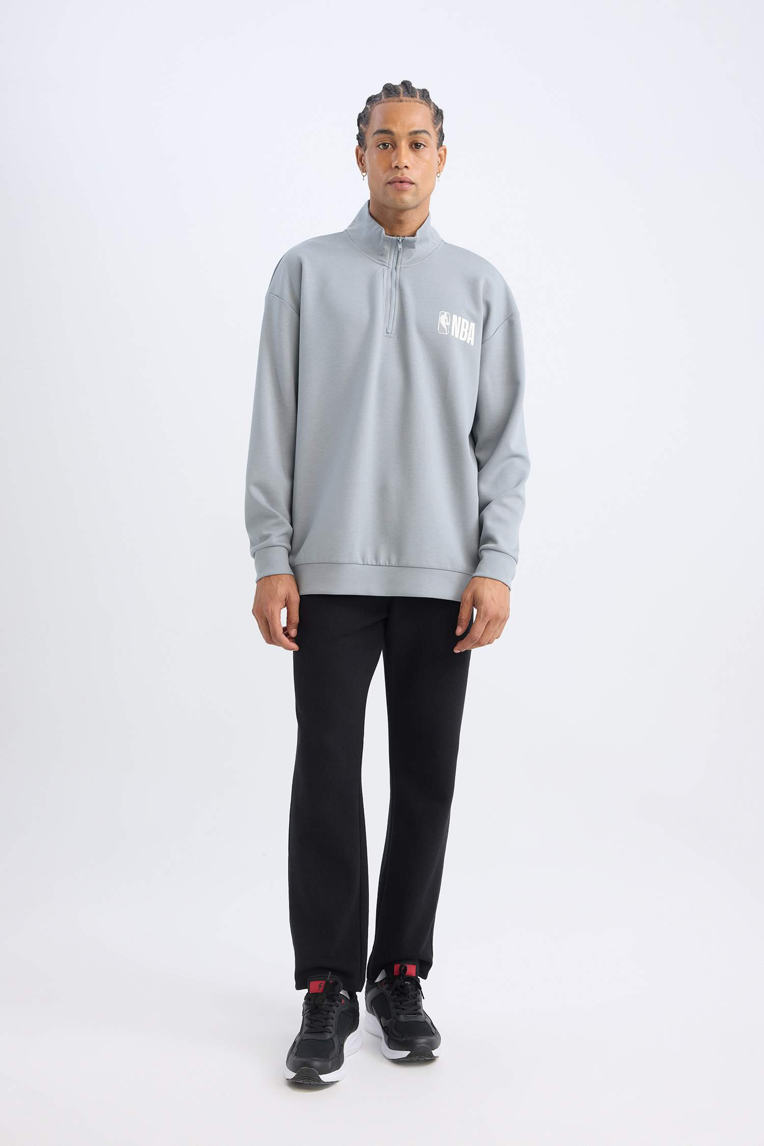 NBA Wordmark Oversize Geniş Kalıp Fermuarlı Dik Yaka Sırt Baskılı Skuba Dalgıç Kumaş Sweatshirt