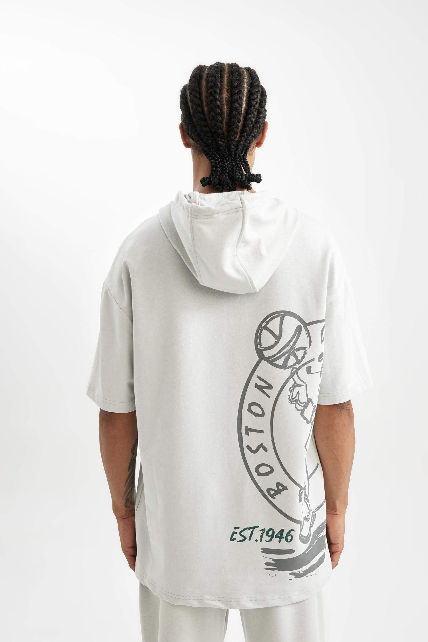 NBA Boston Celtics Oversize Geniş Kalıp Kapüşonlu Sırt Baskılı Kısa Kollu Tişört