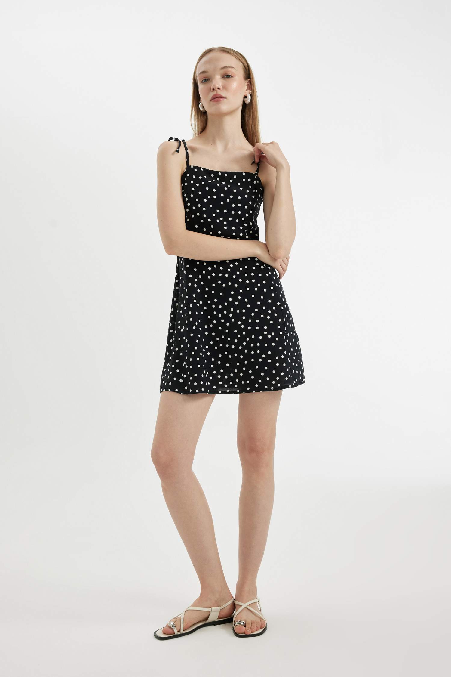 Strap Printed Leather Strap Mini Dress