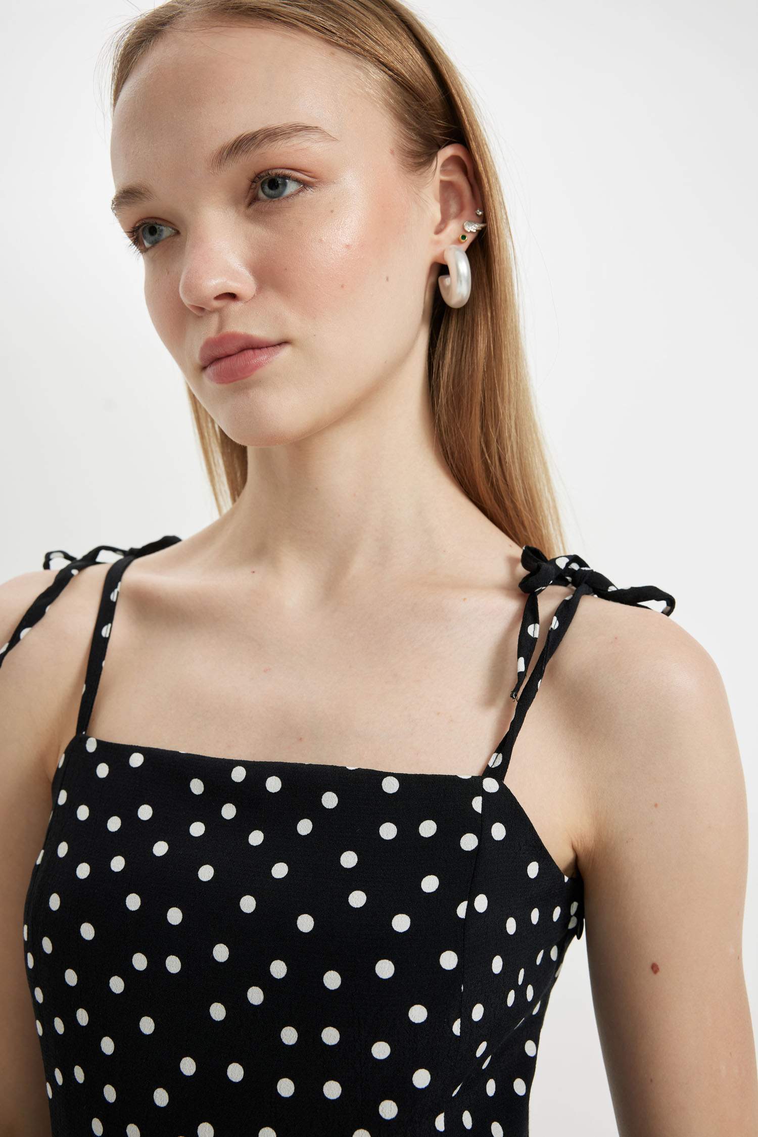 Strap Printed Leather Strap Mini Dress