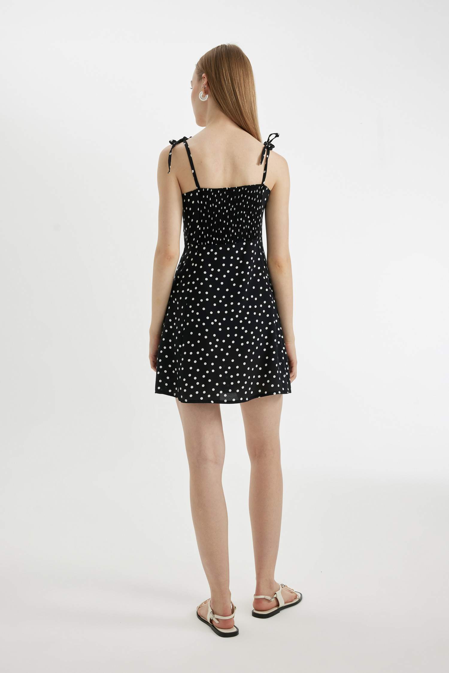 Strap Printed Leather Strap Mini Dress