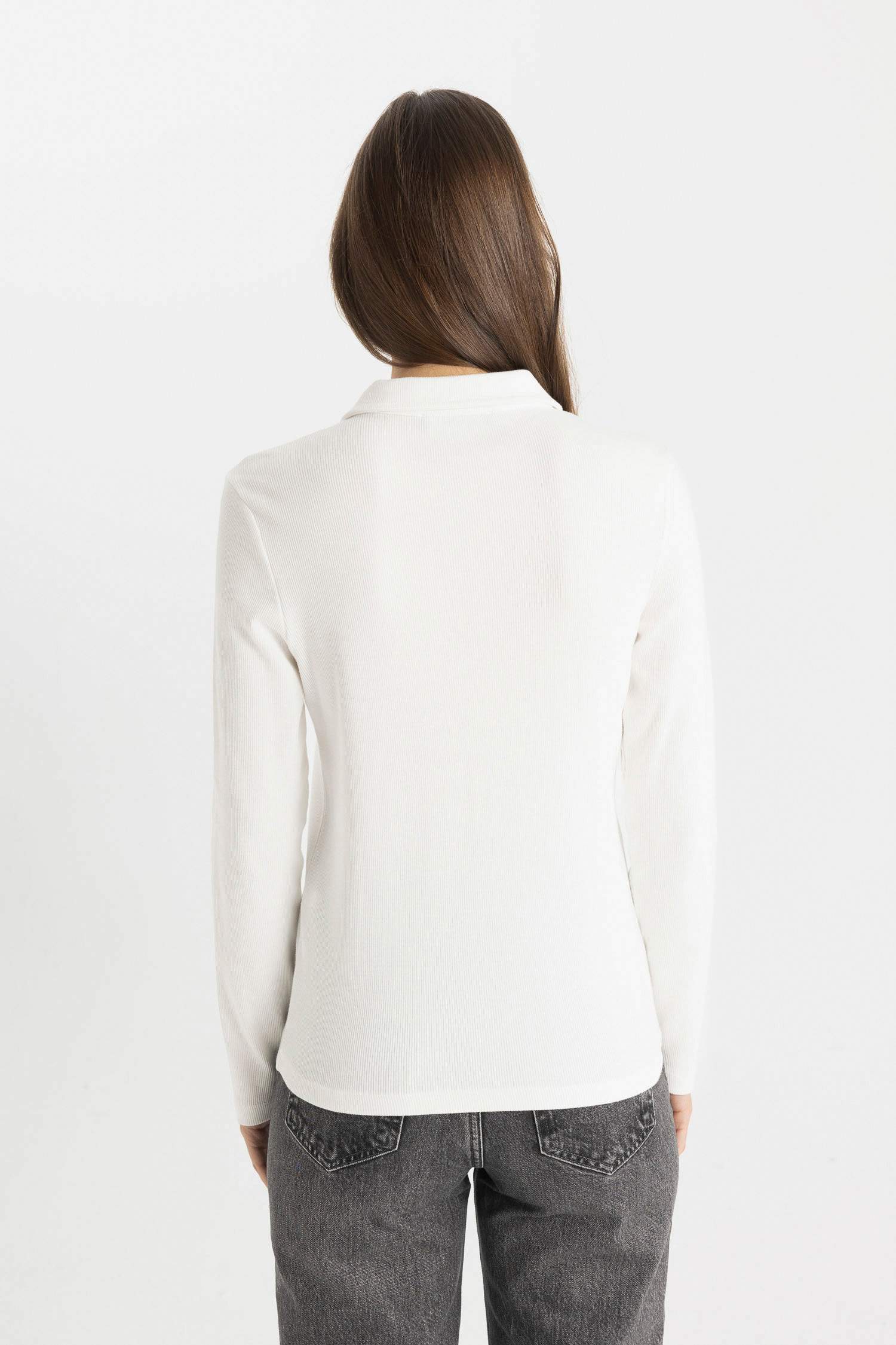 Buttoned Basic Ribbed Long Sleeve Shirt Tunic