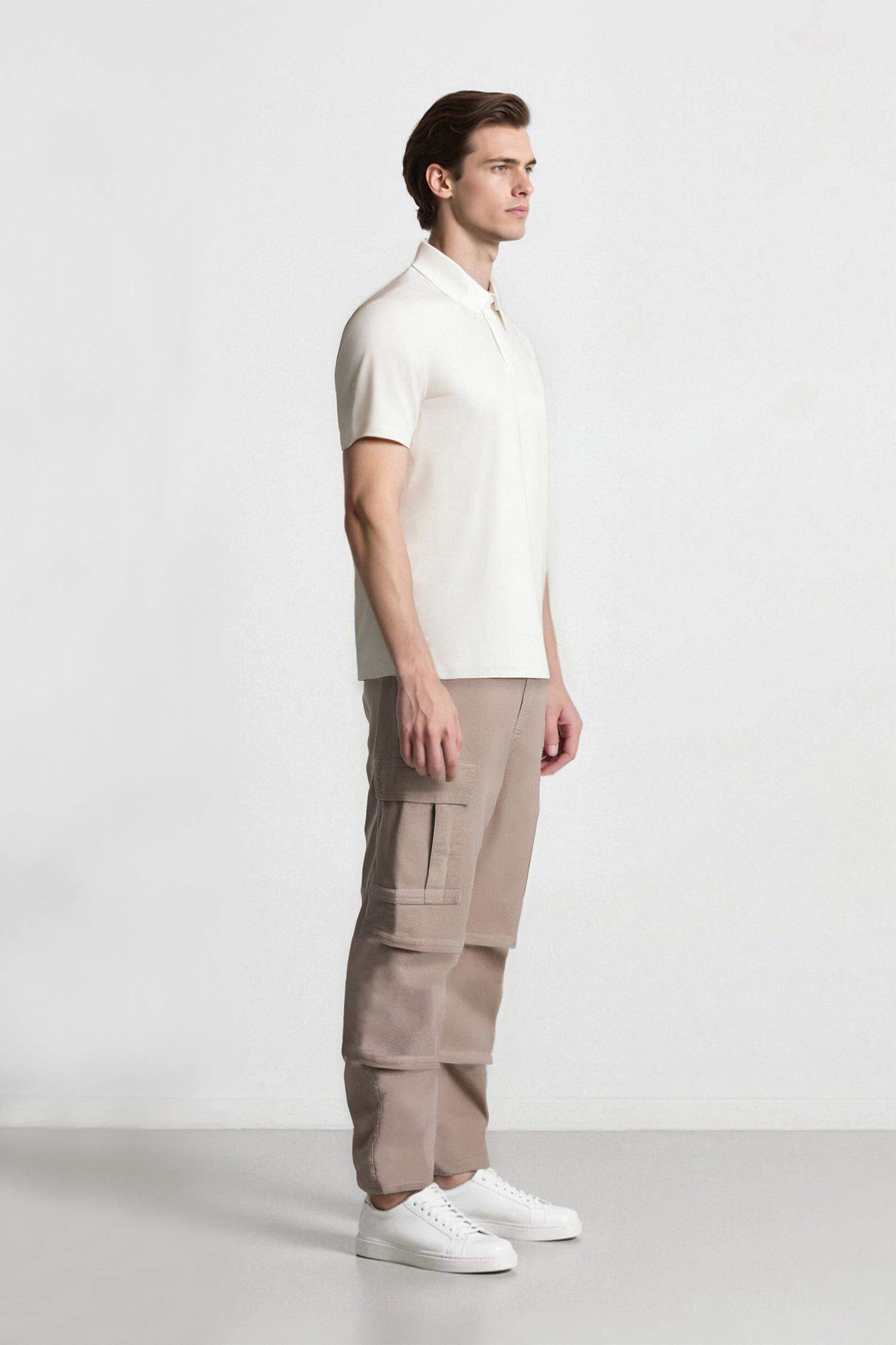 بنطلون قطيفة وايد ليج برجل واسع بجيب