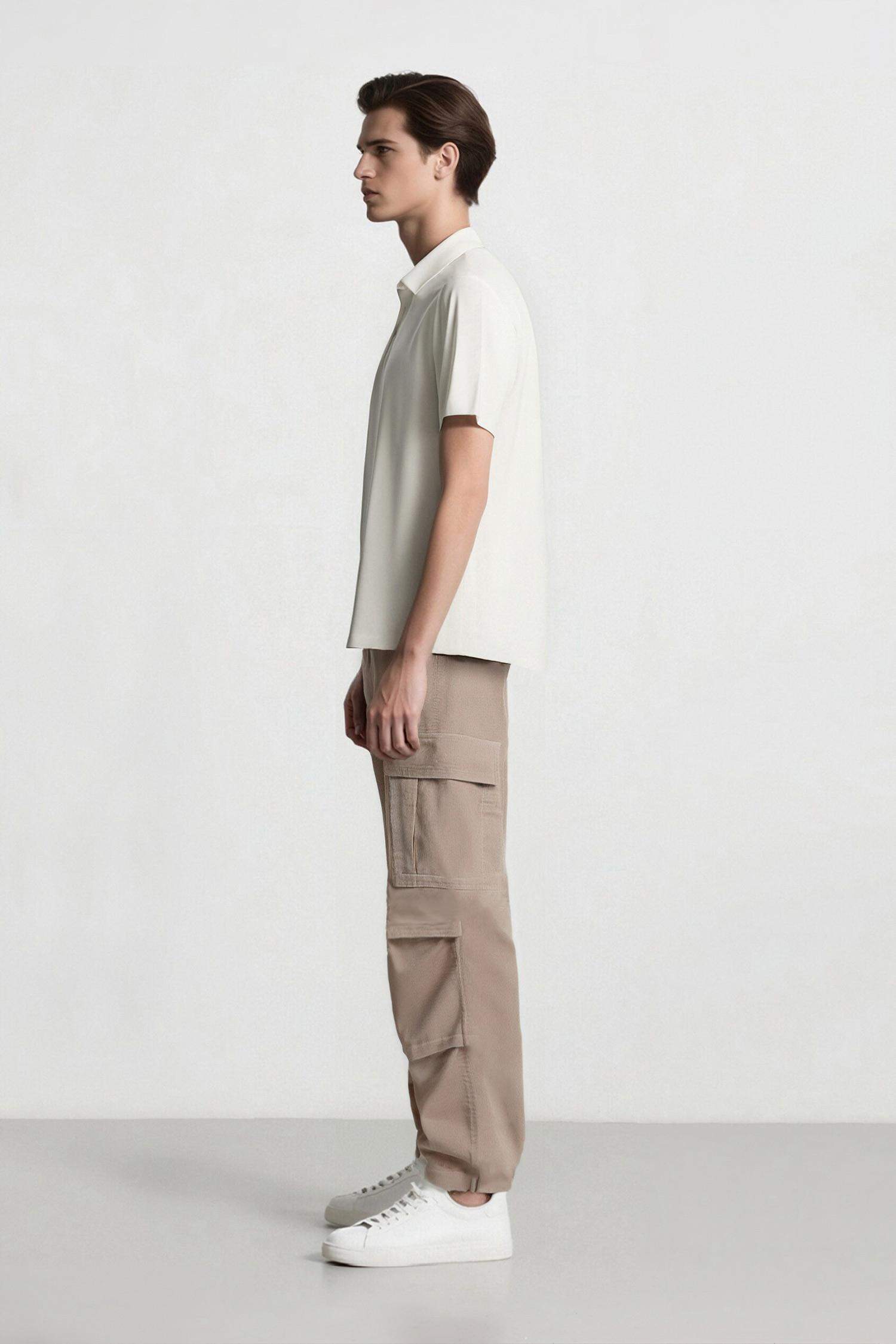 بنطلون قطيفة وايد ليج برجل واسع بجيب