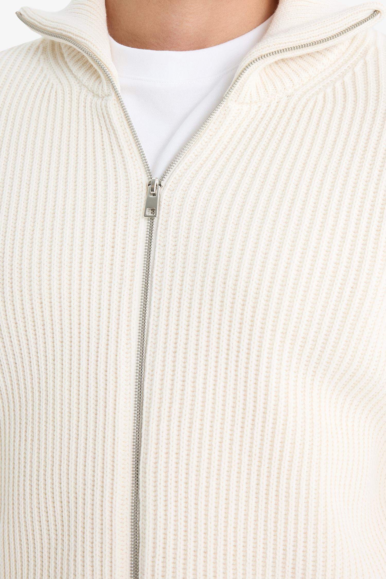 Standard Fit Stand Collar Zippered Knit Cardigan