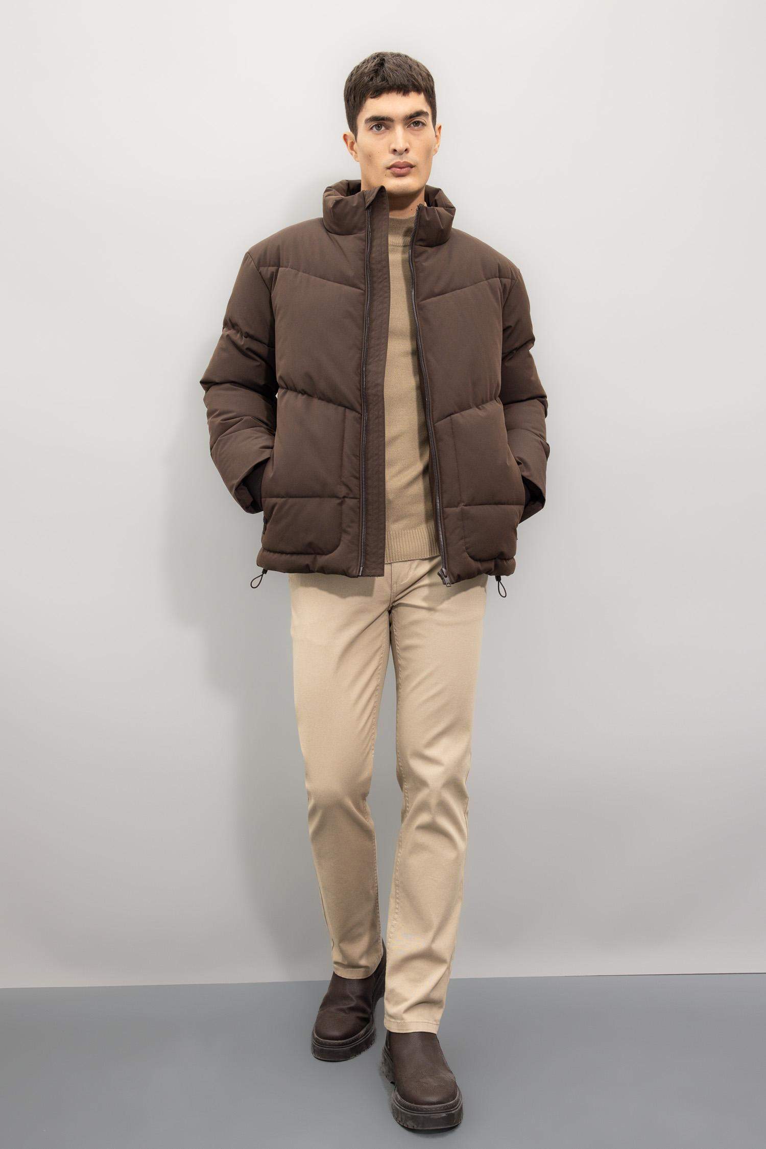 Slim Fit Dar Kesim Dik Yaka Fermuarlı Cepli Şişme Mont