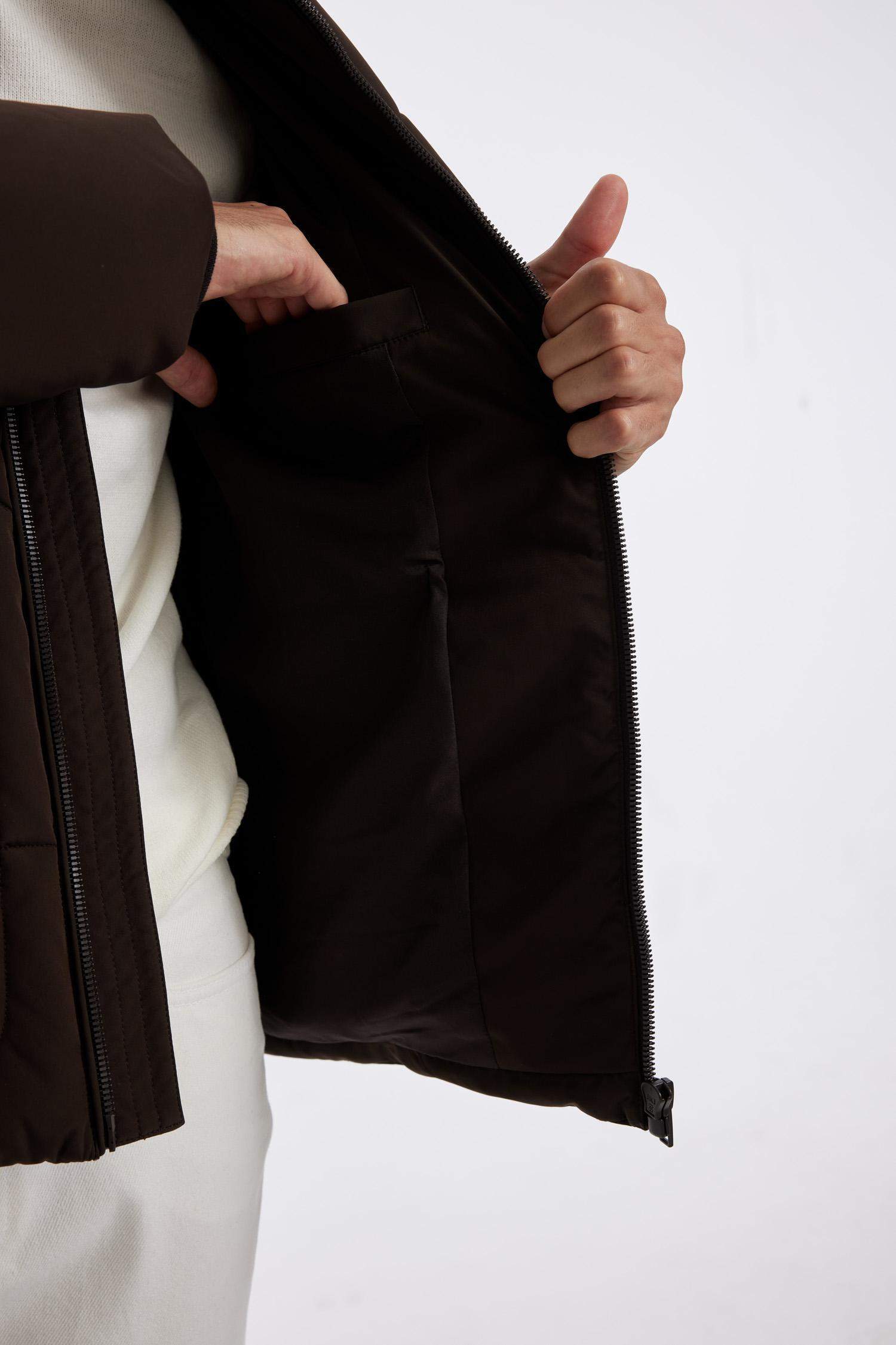 Slim Fit Dar Kesim Dik Yaka Fermuarlı Cepli Şişme Mont