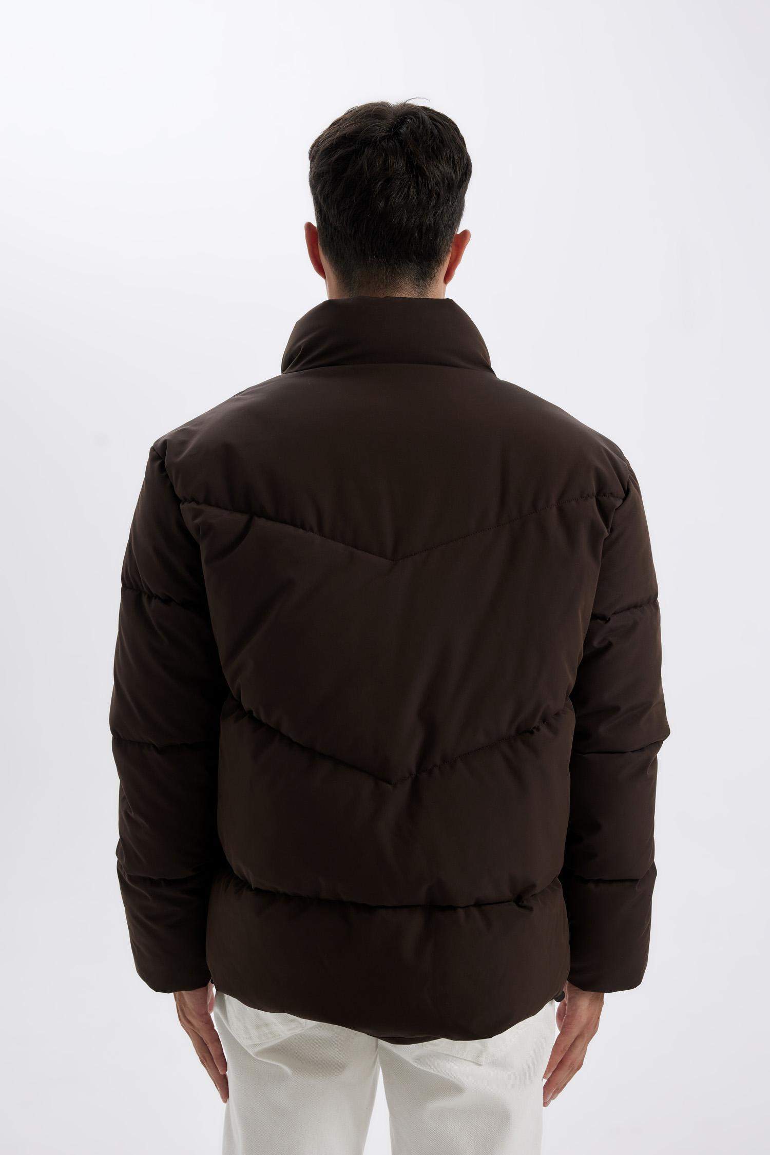 Slim Fit Dar Kesim Dik Yaka Fermuarlı Cepli Şişme Mont