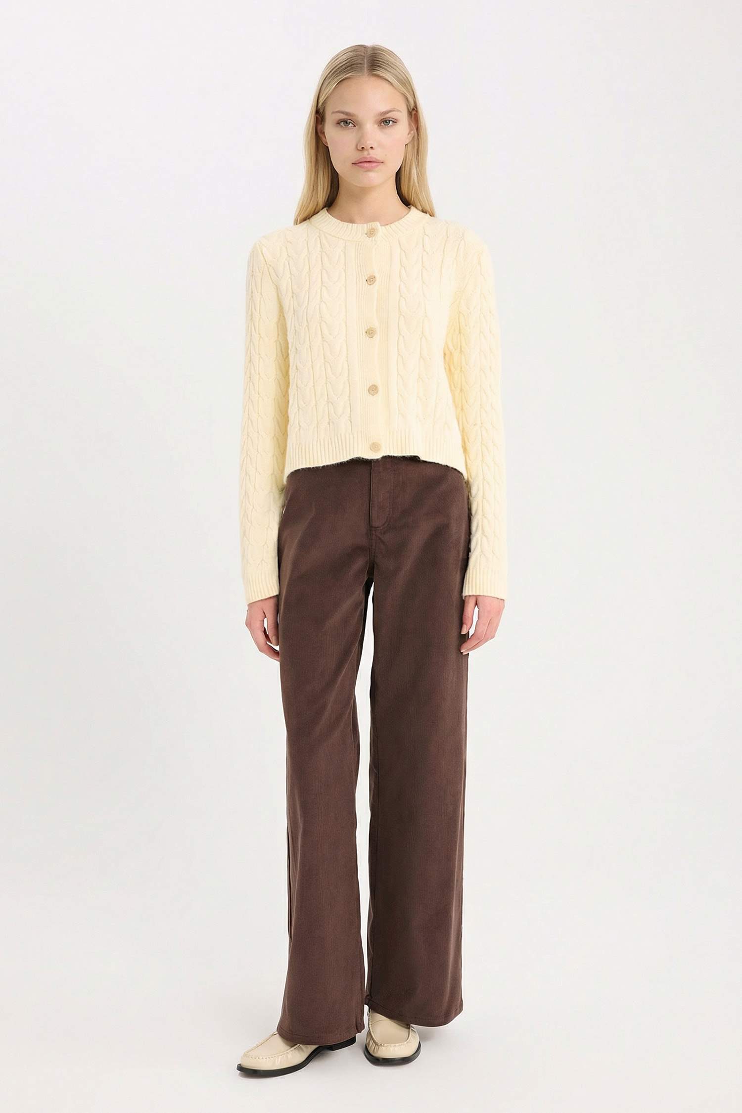 Regular Fit Crew Neck Patterned Knitwear Cardigan