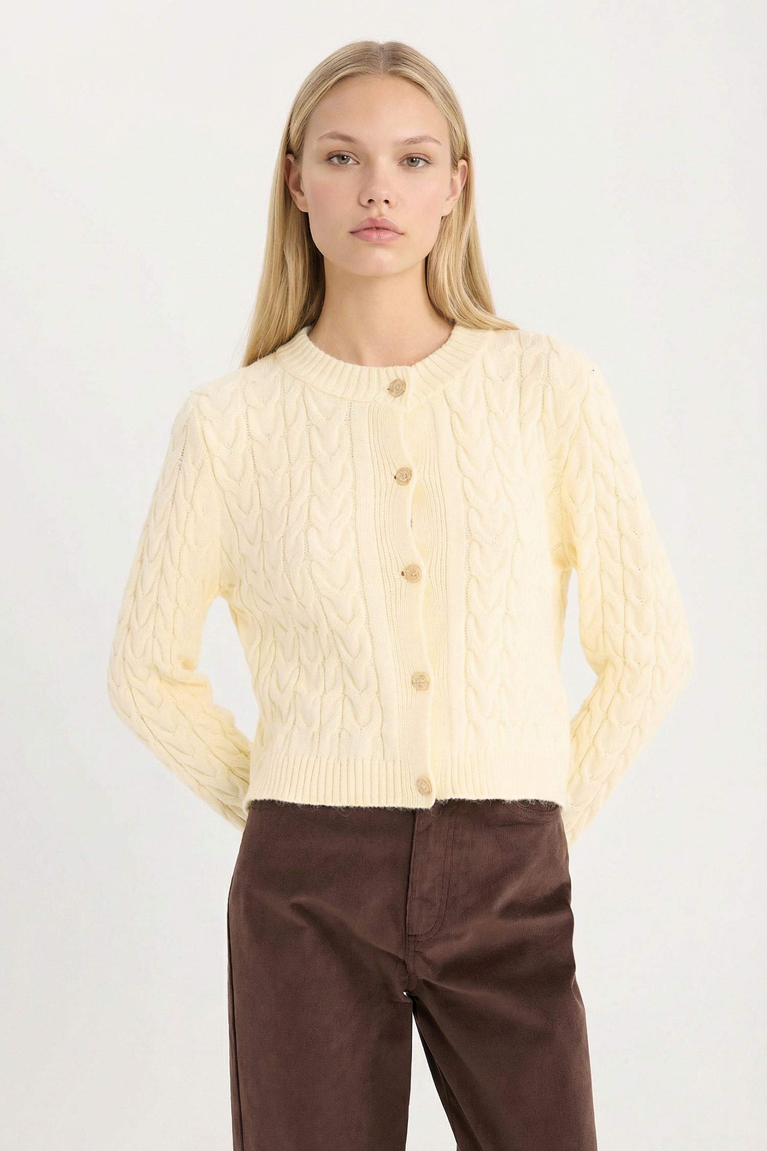 Regular Fit Crew Neck Patterned Knitwear Cardigan