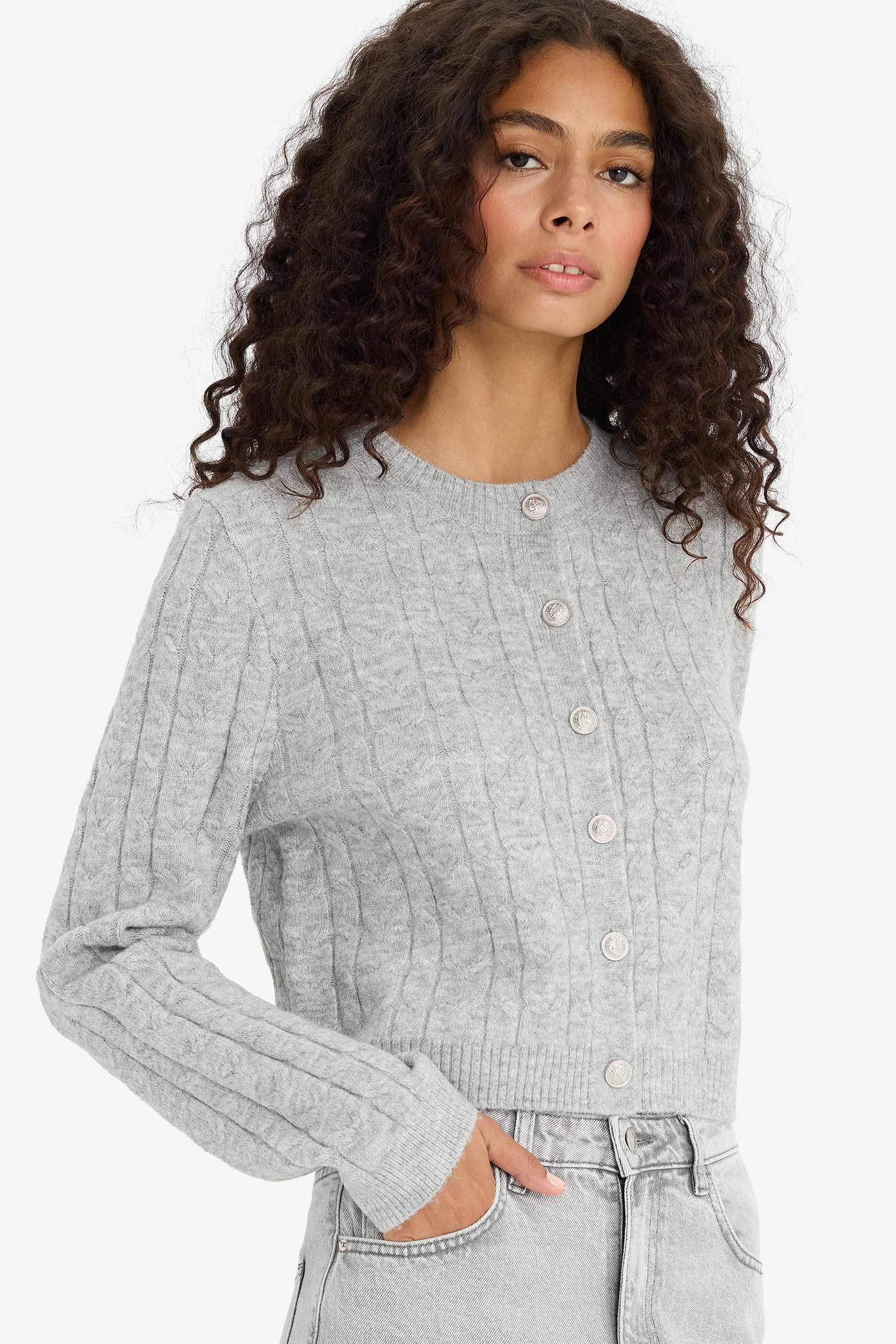 Cardigan en tricot à boutons et col rond Coupe régulière